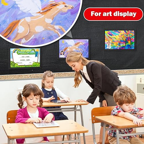 Miniatura 4 de Miratino Tablero de anuncios de 16 x 11 pulgadas, tableros de corcho de lino negro para paredes, marco de madera, tablero de fotos de corcho para