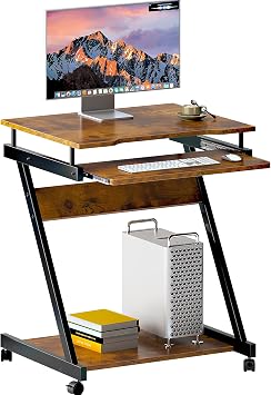 SogesPower Mobile Computer Desk Work Workstation with Printer Shelf and Keyboard Space Computer Workstation for Home and Office,Rustic Brown
