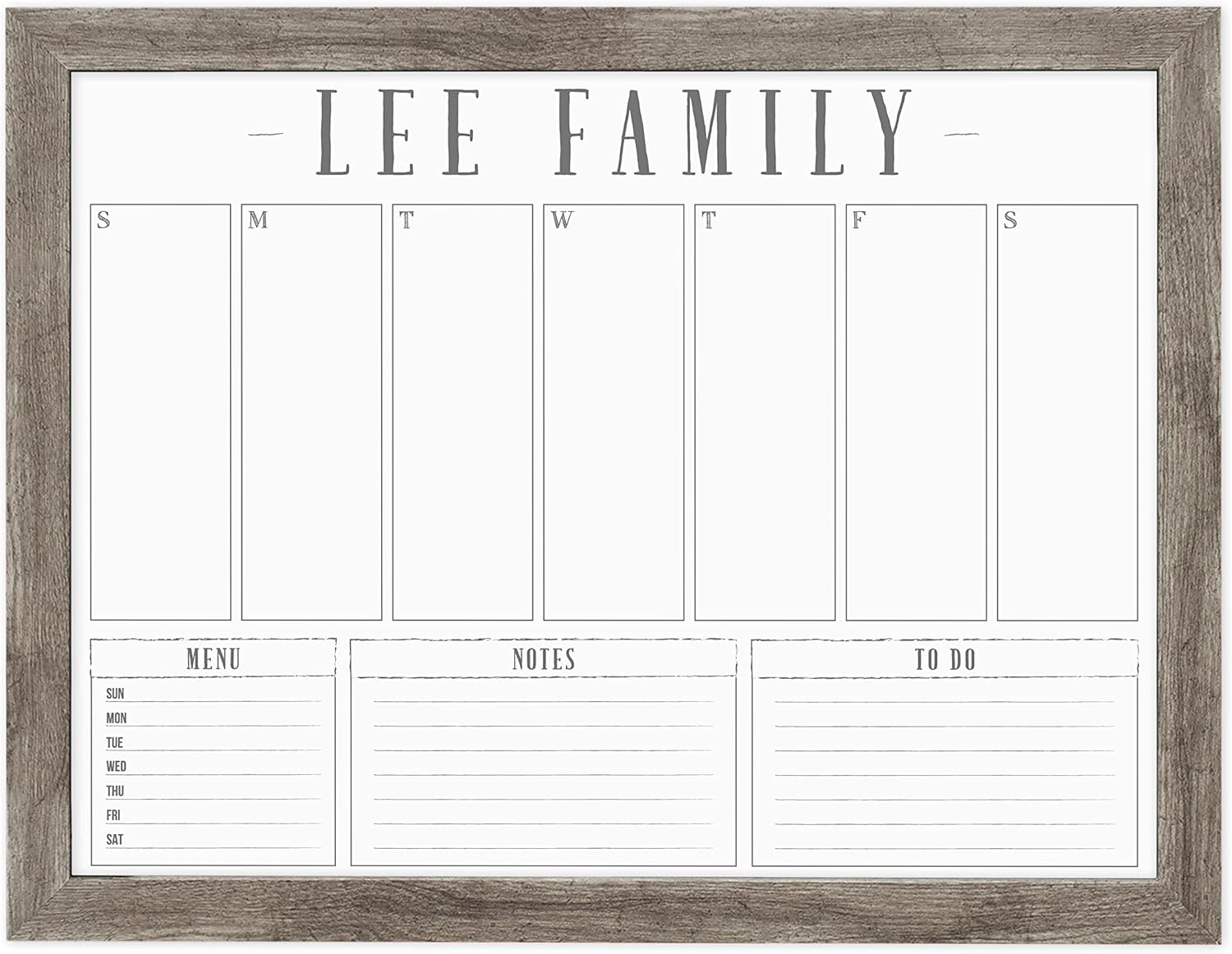 Large Weekly Planner, Weekly Schedule, Dry erase Calendar | Two sizes available | Magnetic Calendar option (24" W x 18" H, Barnwood Frame)