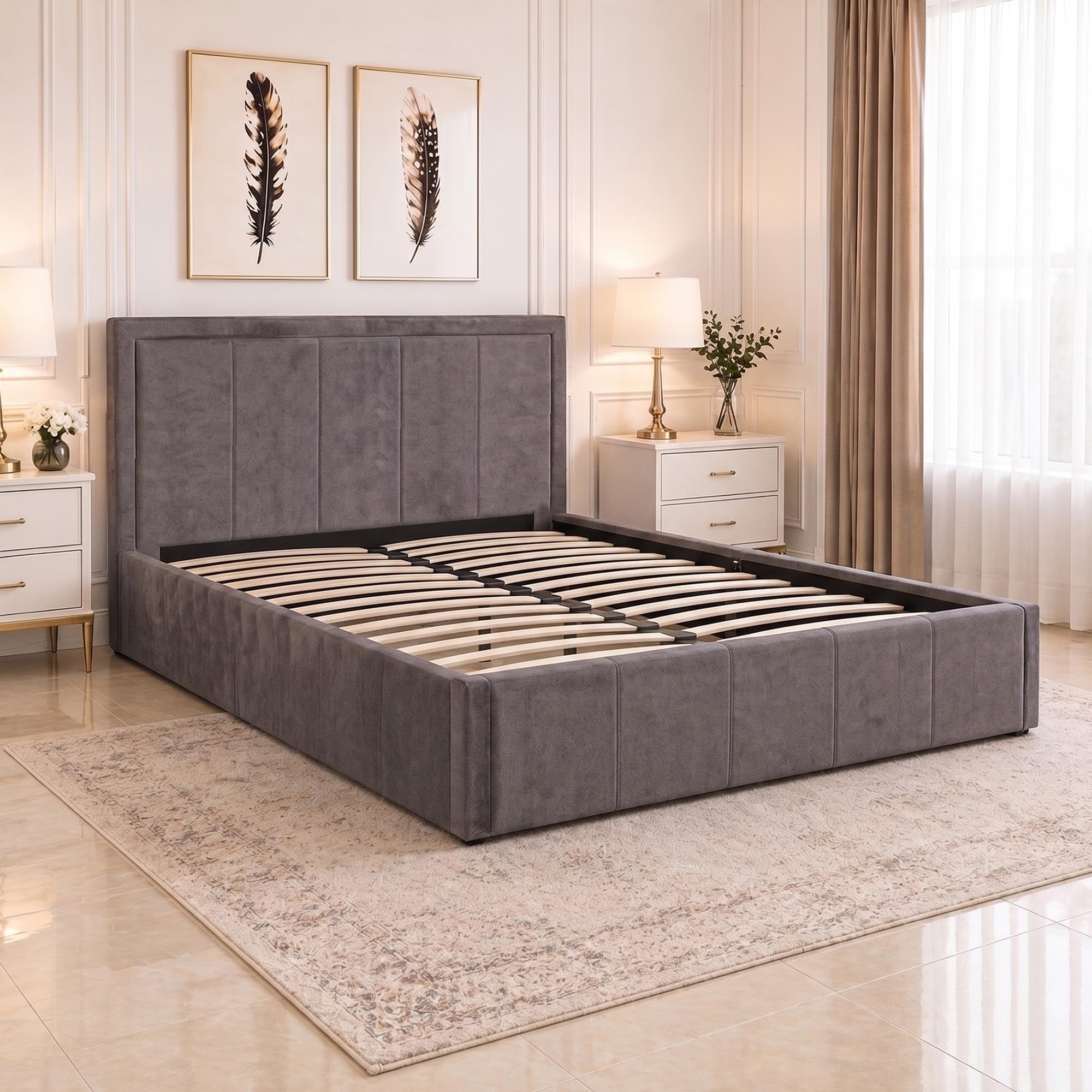 SANA SLEEP Ottoman Bed Frame - Fabric Storage Double Bed - Bed Frames in UK - Gas Lift Bed Base in Small Double King Super King Size - No Mattress (4FT Small Double Grey)