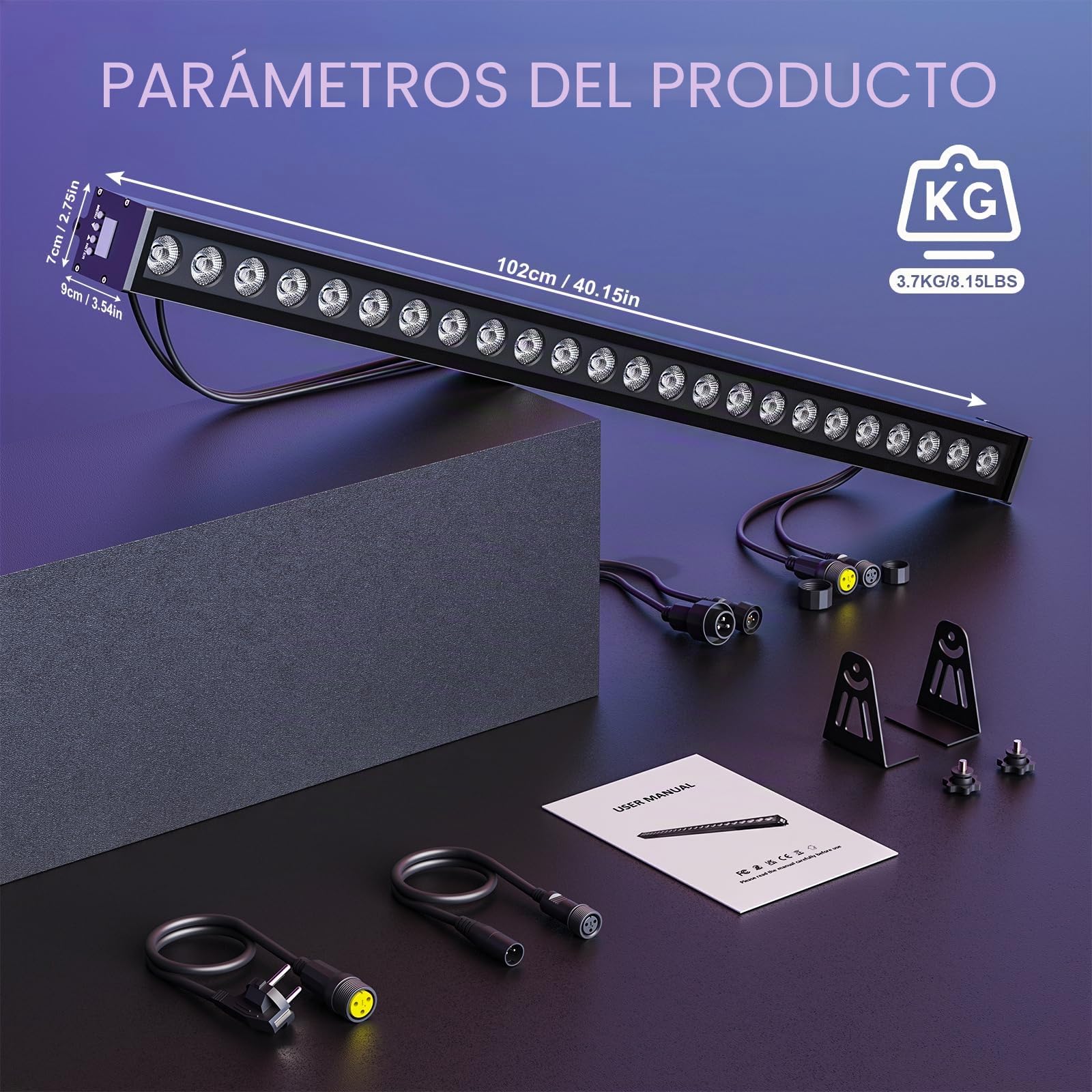 24 LED Wallwasher Barra de Luz Impermeables, 120W RGBW Barra LED Discoteca Profesional Luces Escenario Iluminación Estroboscopica para DJ Fiestas Casa Exterior