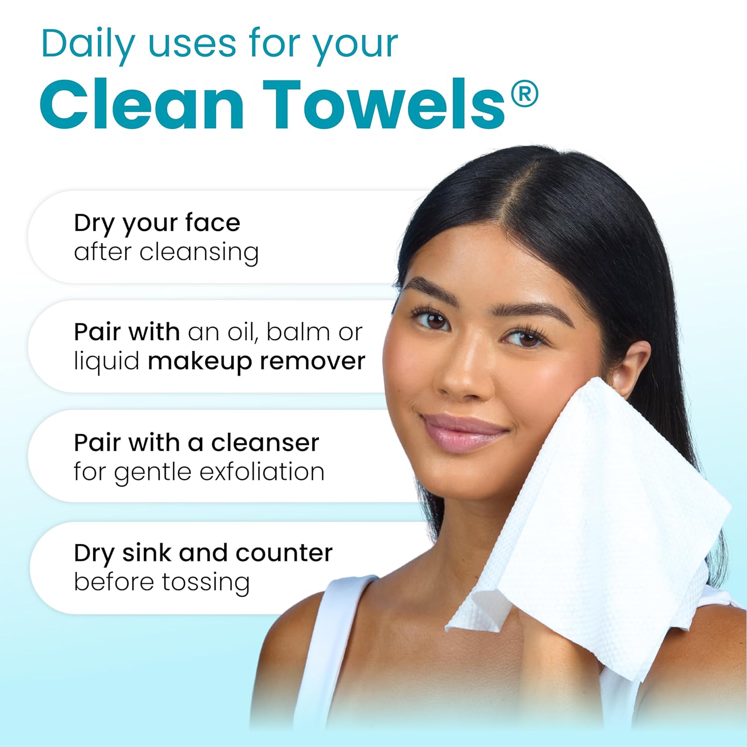 Clean Skin Club Blemish Control Clean Towels® XL, Compostable Face Towels, Light Exfoliation for Oily Skin, Eczema Association Accepted Disposable Face Towelette, Makeup Remover Dry Wipes, 50 count - Image 9