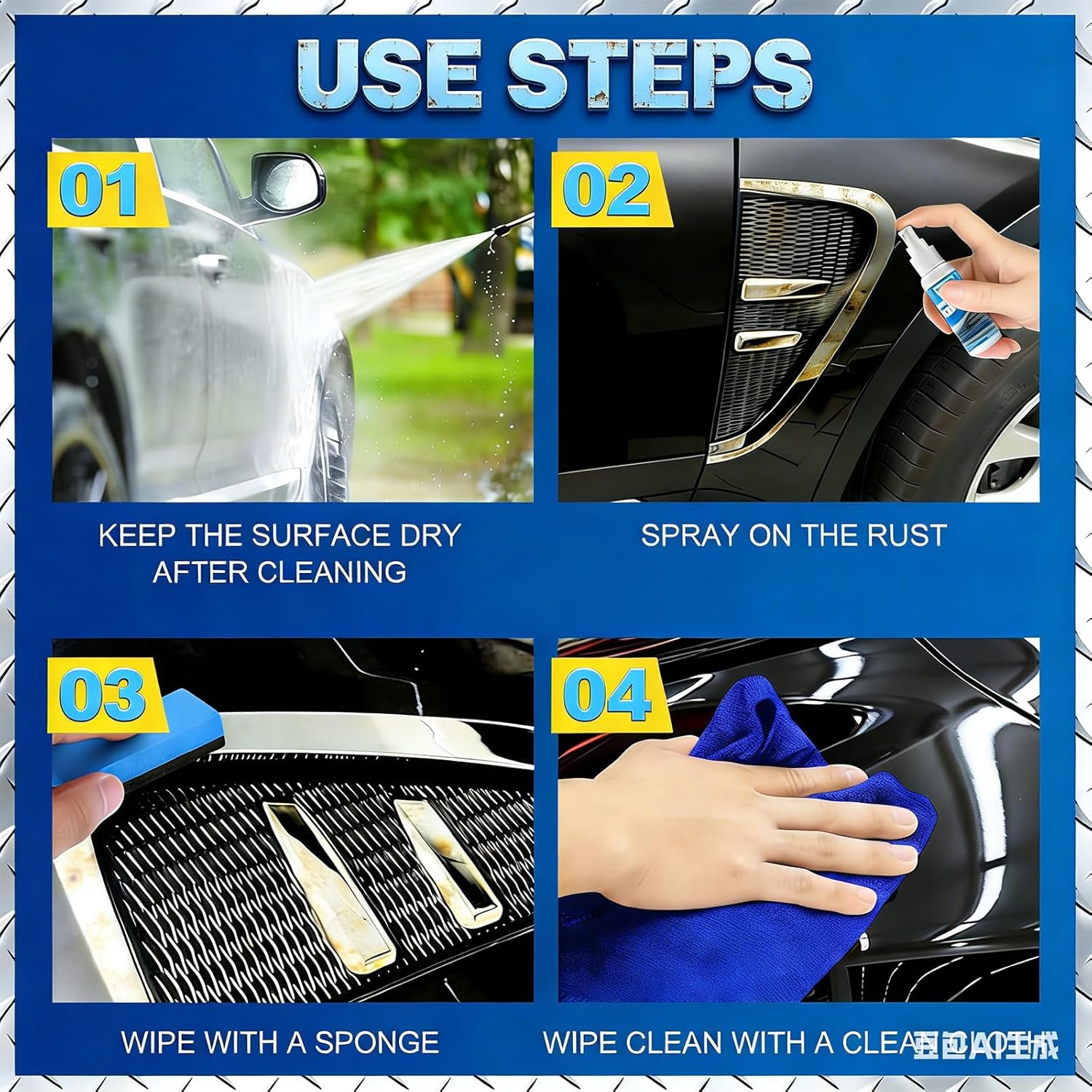 Multi-Functional Quick-Acting Rust Removal Spray, Iron Power Remover, Portable & Effective Car Rust Remover, for Vehicles, Tools, Metal, Chains (300ML)