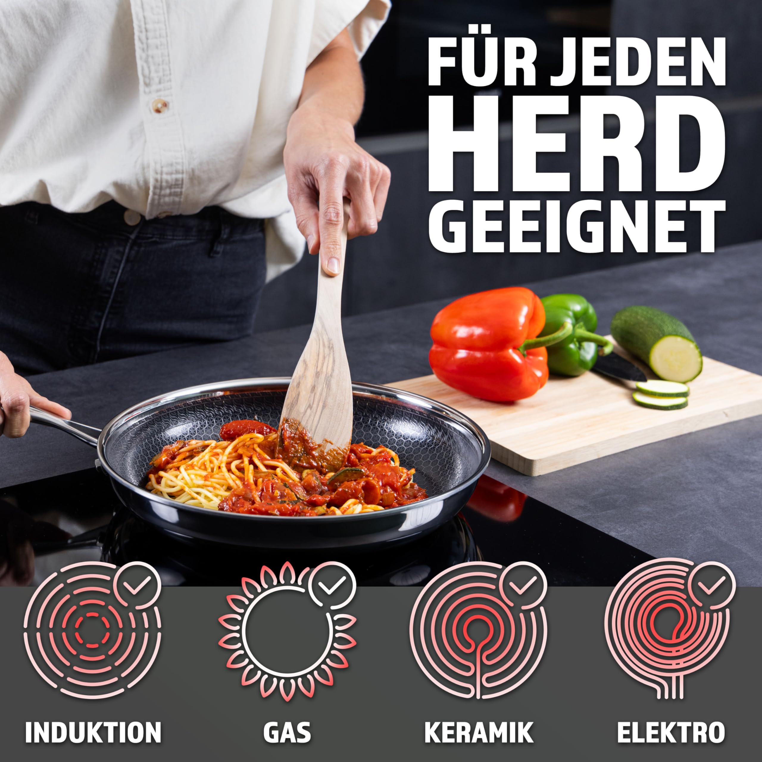 STEFFS® BRATPFANNE mit Waben 28 cm kratzfeste Antihaft Beschichtung - Pfanne alle Herdarten einfache Reinigung Geschenkidee perfekte Bratergebnisse ofenfest Induktion ergonomischer Griff