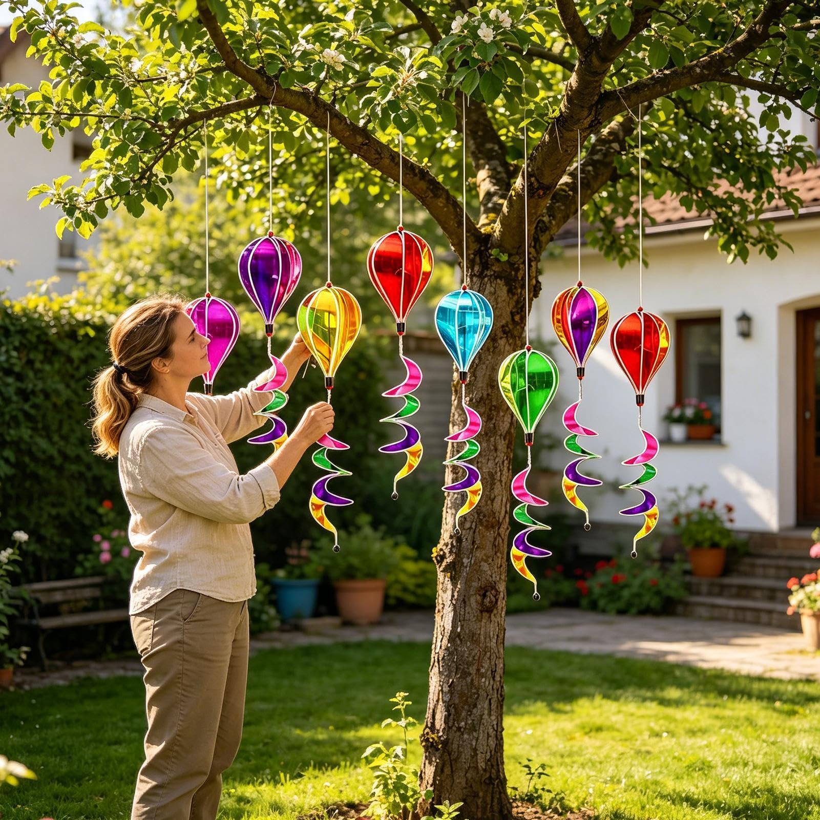 à Vent montgolfière,8 Tourniquets Colorés Rotatifs | Effaroucheur à Oiseaux, tourniquets d'extérieur Pliables et Suspendus | pour pelouse, extérieur, pavillon,