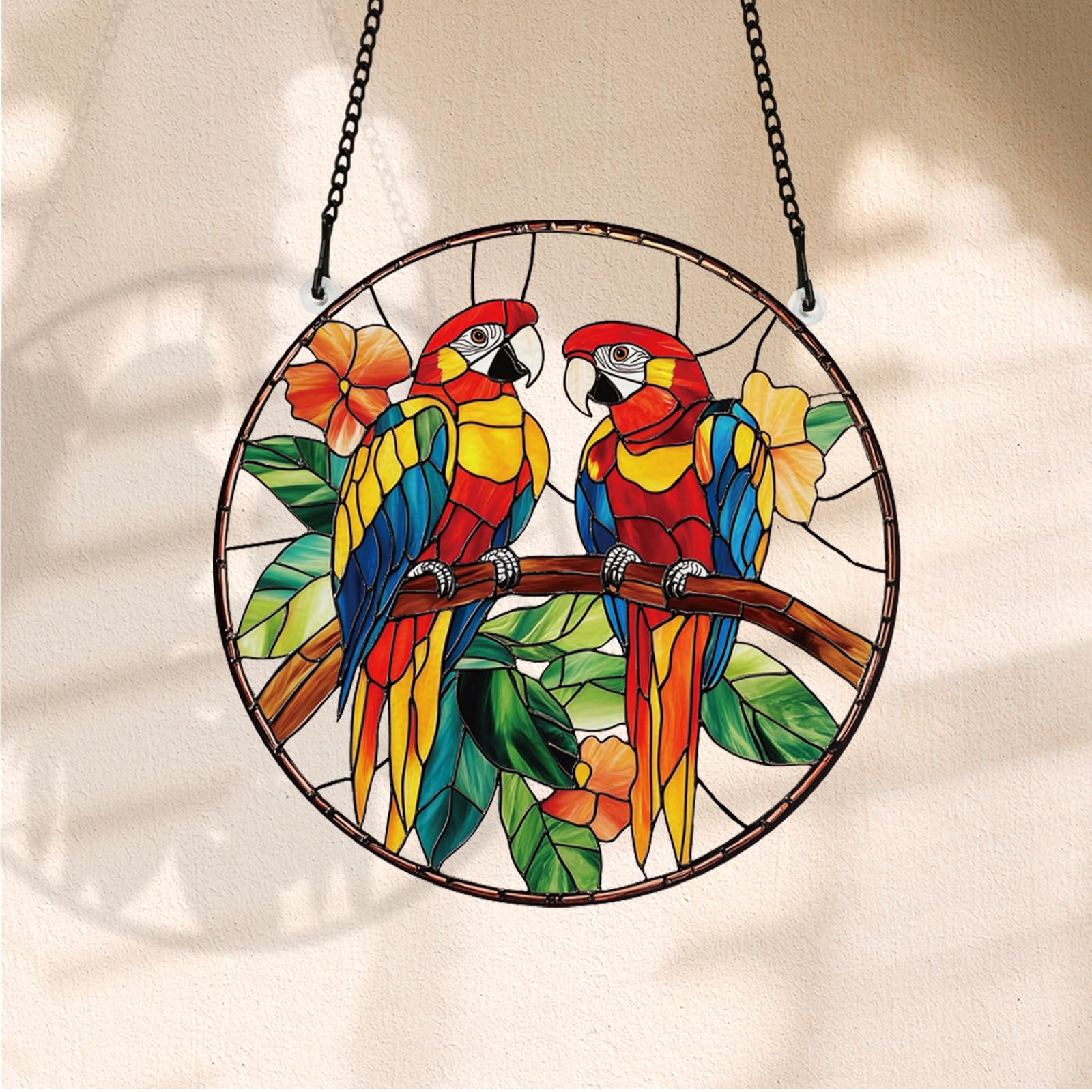 Perroquet Peint Sur La Branche Taché Suncatcher Fenêtre Art