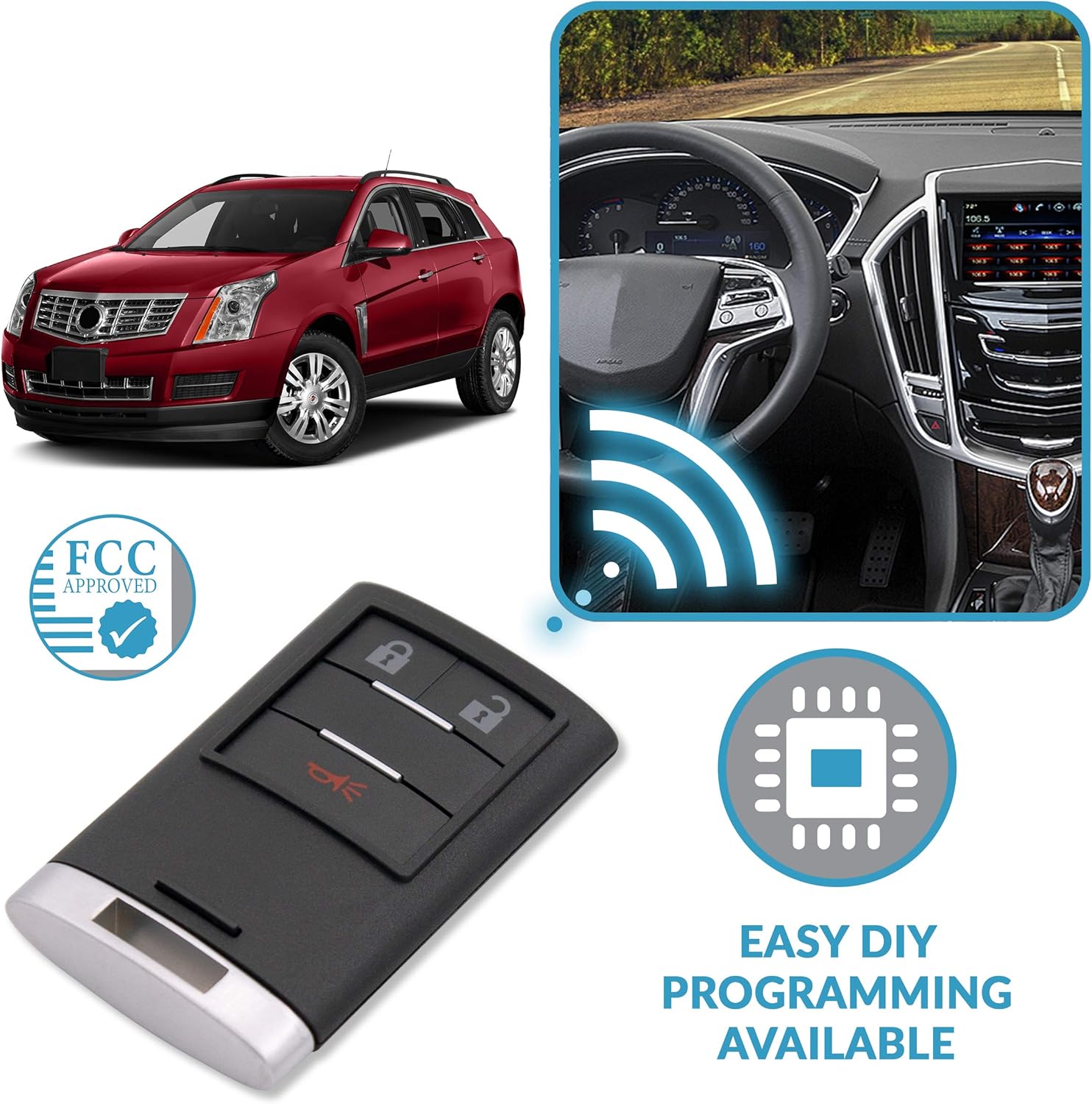 Keyless2Go Replacement for 3 Button Proximity Smart Key for Cadillac NBG009768T 20984232