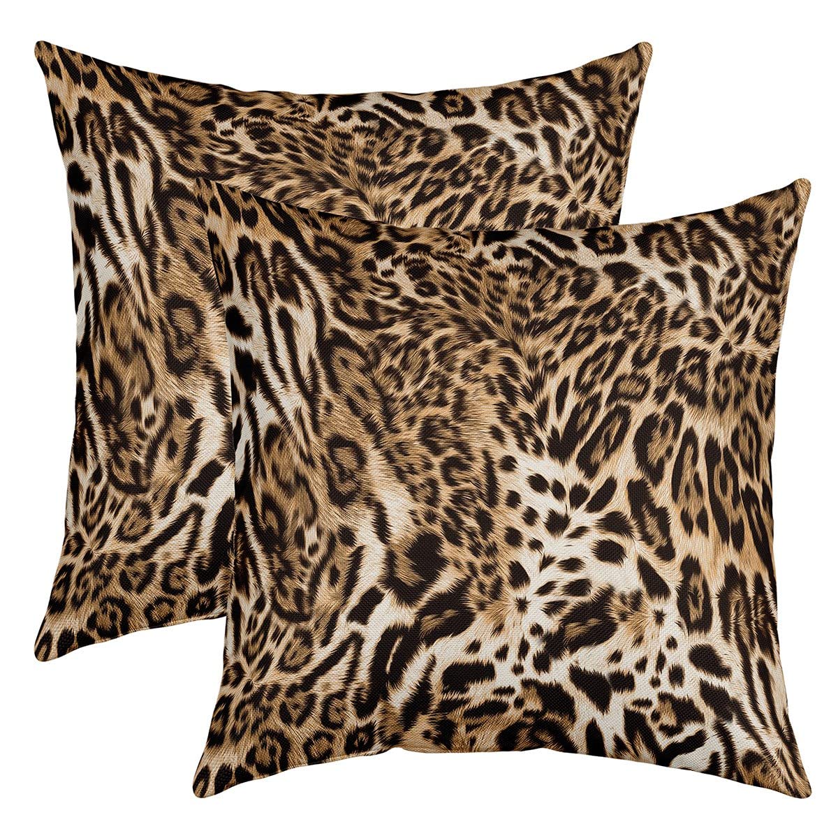 Homemissing Leopard Pillow Covers 20"x20" Set of 2 Cheetah Print Decorative Throw Pillow Covers Cases Home Decor Animal Safari Cushion Case for Sofa Outdoor
