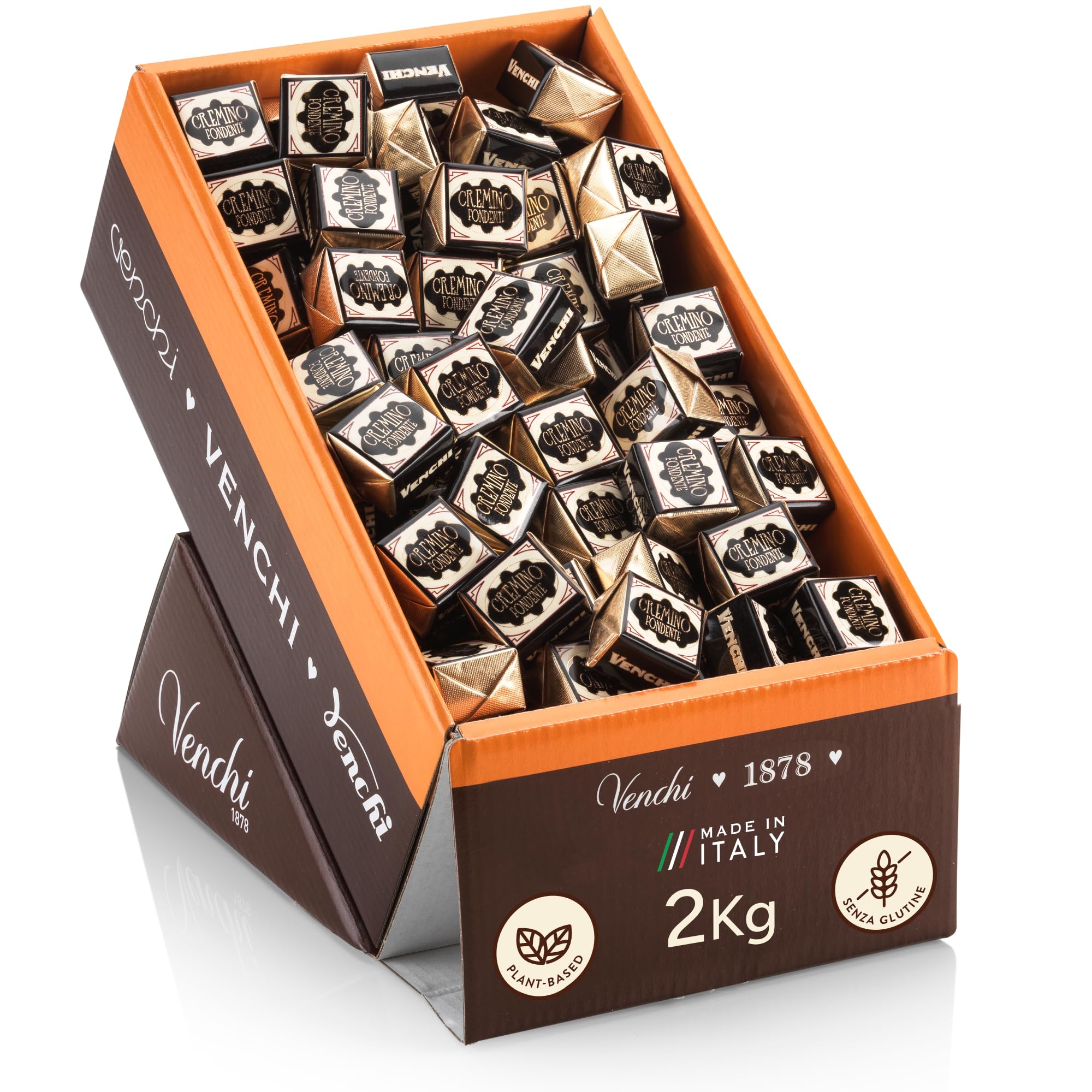Venchi - Confezione Esposizione Cremino Extra Fondente, 2 kg - 3 Strati Cremosi - Pack da 190 Pezzi - Senza Glutine - Vegano