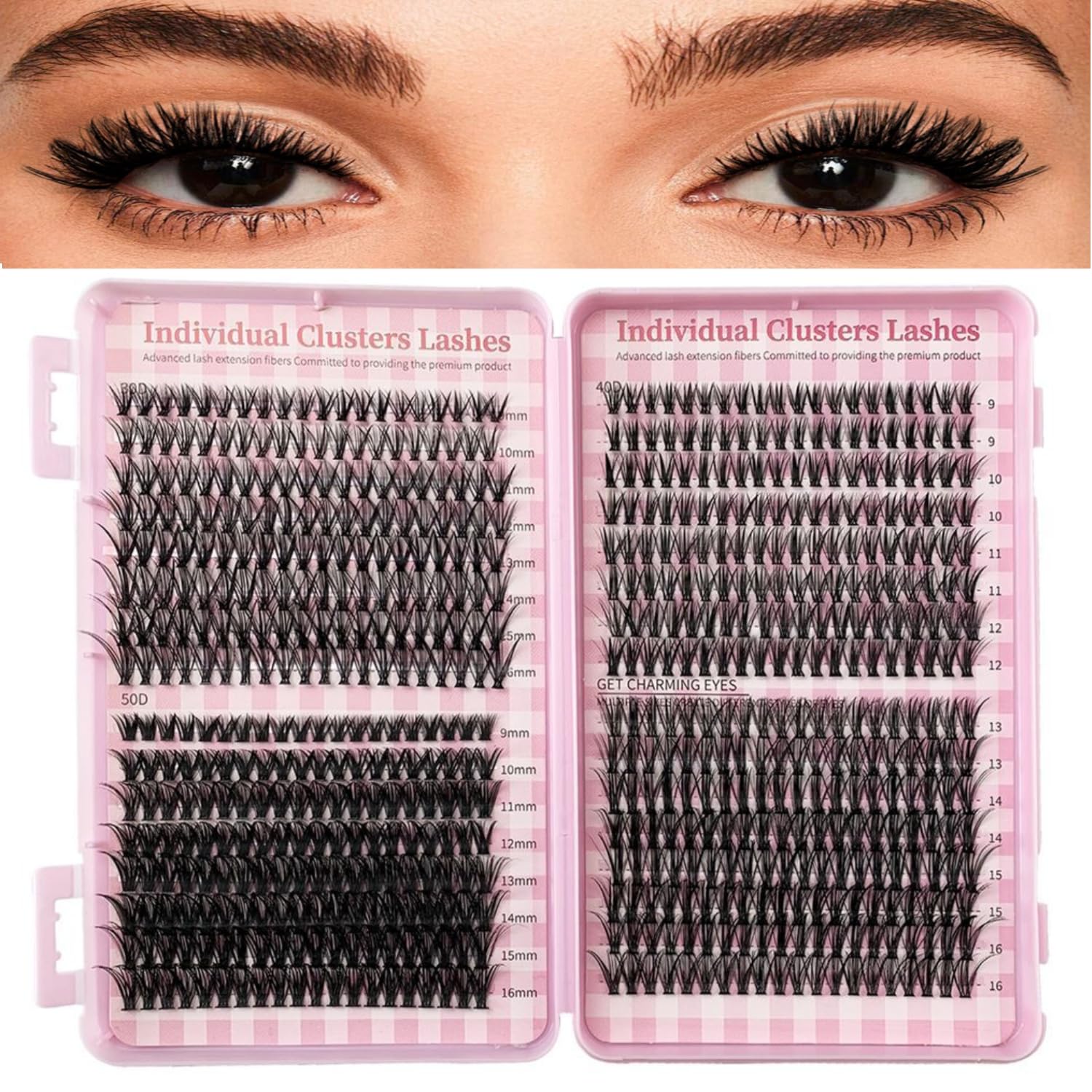 640pcs Lash Clusters 9-16mm Wispy Cluster Eyelash Extensions Individual Lashes Lash Extension DIY D Curl Volume Extensions Individual Lashes Eyelash Clusters(30D+40D+50D)
