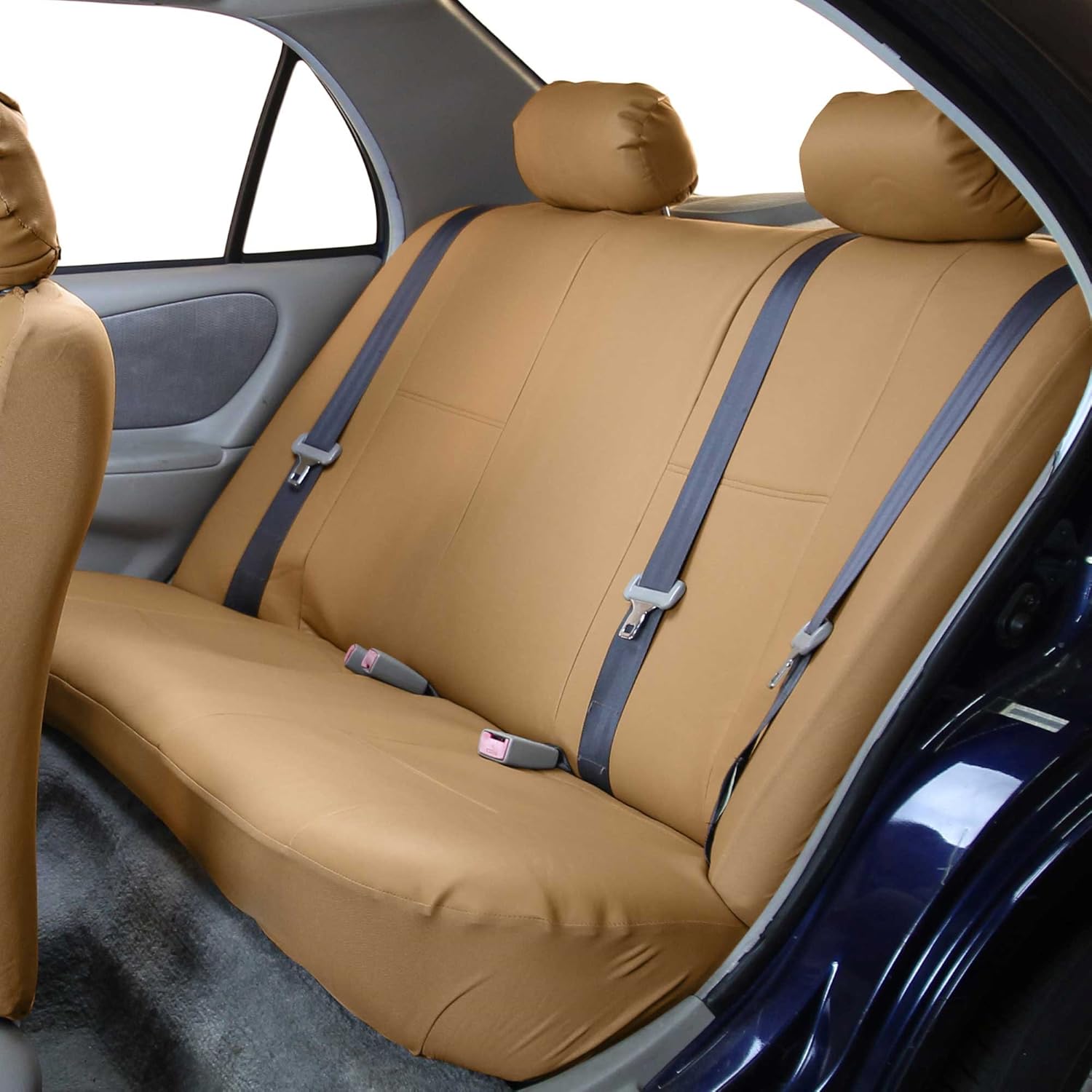 FH Group PU001013 PU Leather Seat Covers (Beige) Rear Set – Universal Fit for Cars Trucks & SUVs
