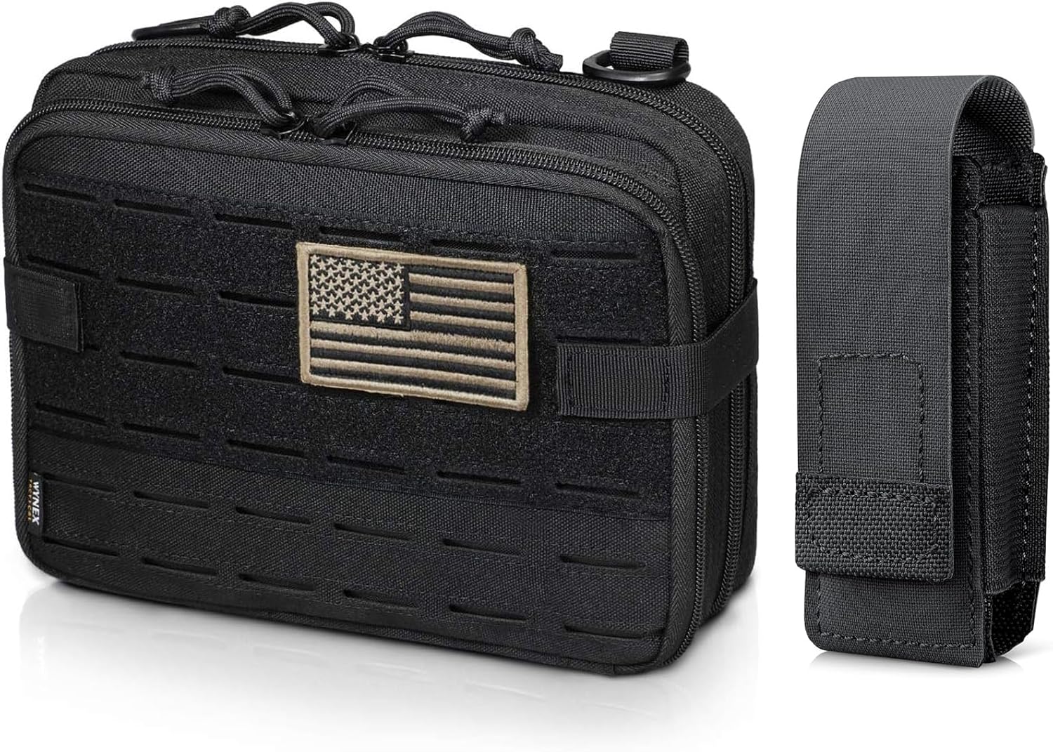 WYNEX Tactical Molle Admin Pouch of Laser Cut Design, Utility Pouches Molle Attachment Military Medical EMT Organizer, WYNEX OC Pepper Spray Holster Pouch, Small MOLLE Flashlight Holder Tacticall