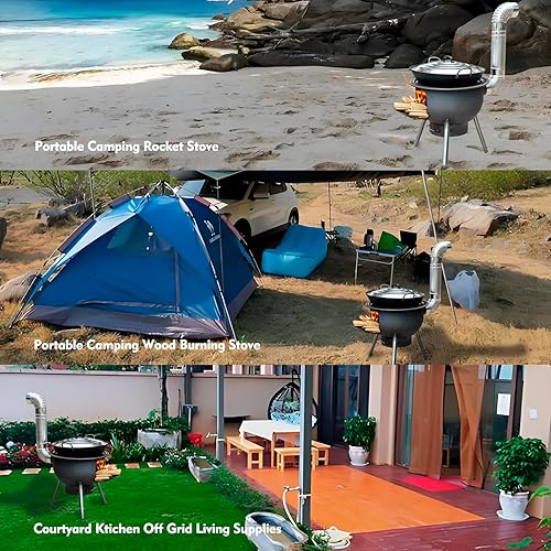 Miniatura 6 de Multifunction Wood Burning Stove with Grill Rack,Large Portable Charcoal Grill,Camping Rocket Stove for OutdoorBackyard Cooking,Chinese Wood