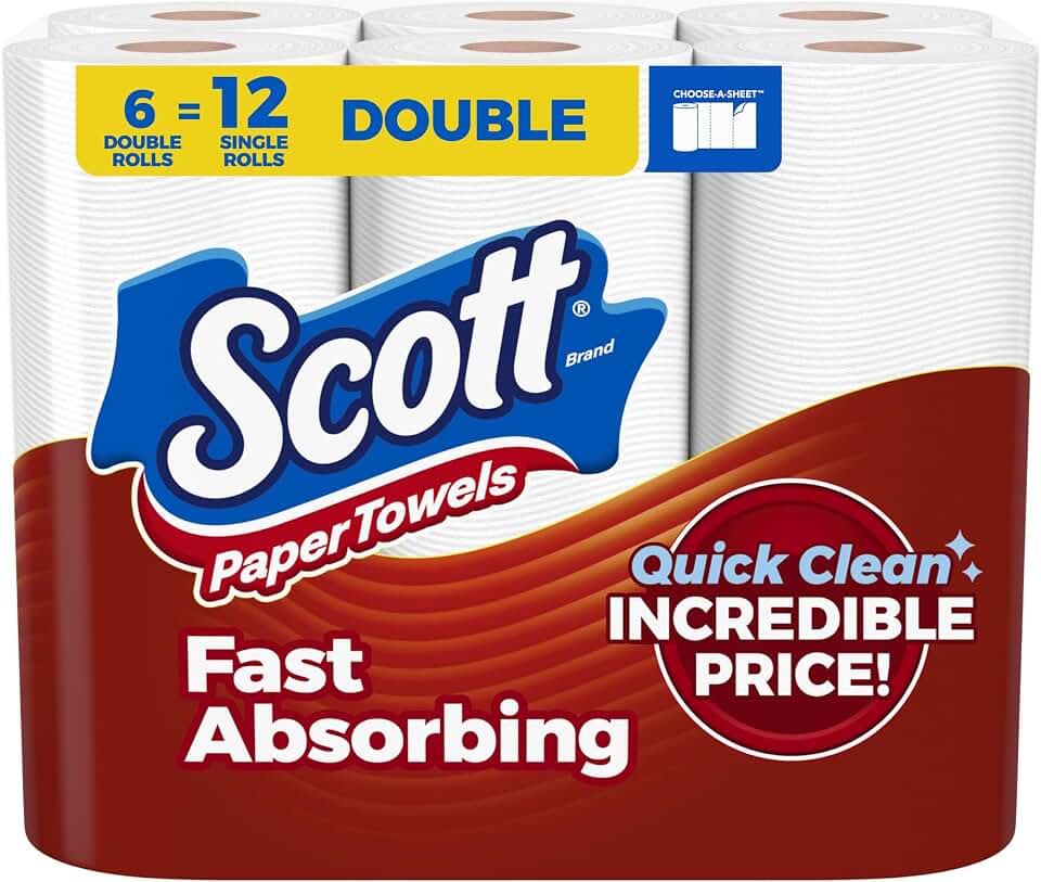 Scott Paper Towels, Choose-A-Sheet, 6 Double Rolls = 12 Regular Rolls (108 Sheets Per Roll)