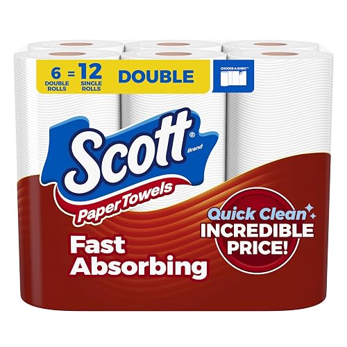 Scott Paper Towels, Choose-A-Sheet, 6 Double Rolls = 12 Regular