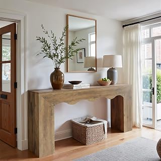 Tribesigns 63" Wavy Farmhouse Console Table - Narrow Sofa Table Behind Couch with Storage Shelf, Entryway Hallway Stand