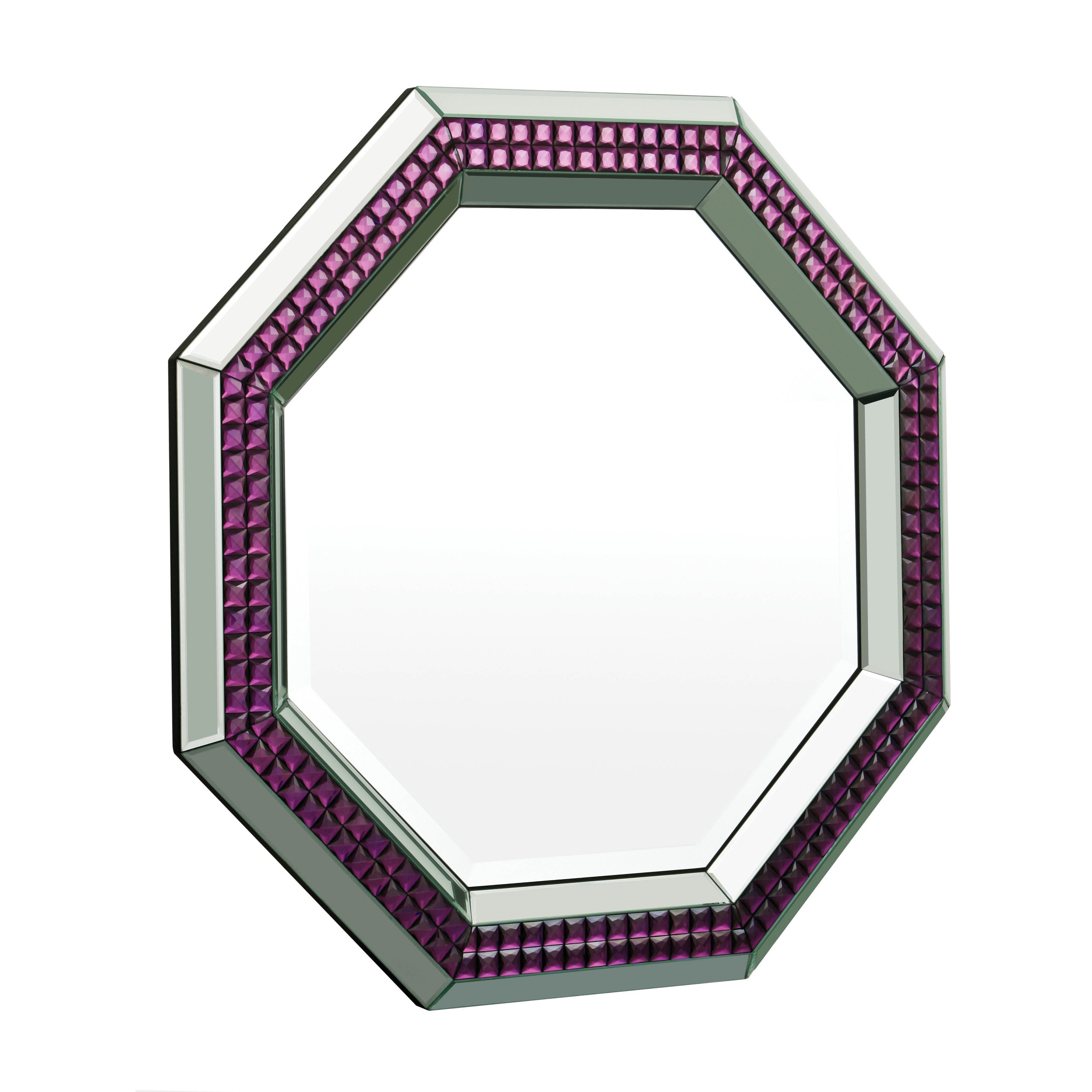 Purple Mirrored Glass Octagonal Wall Mirror - Full Size Decorative Accent Mirror - 93cm x 93cm