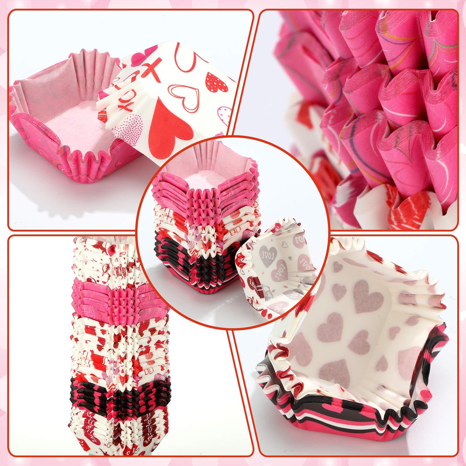 Uiifan Lot de 1 200 doublures carrées jetables en papier sulfurisé pour cupcakes, mariages, remise de diplôme, fête prénatale, fête d'anniversaire (cœur) - 4,3 x 4,3 cm