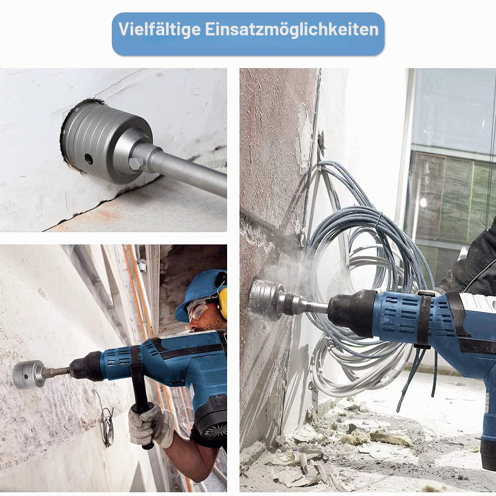10PCS Hohl-Bohrkrone Set, TCT Kernbohrer Set SDS Plus Verlängerung Schaft Lochsägen Bohrer Ø 35mm 40mm 50mm 65mm 80mm 110mm Dosenbohrer, Bohrkrone Steckdose für Bohrhämmer