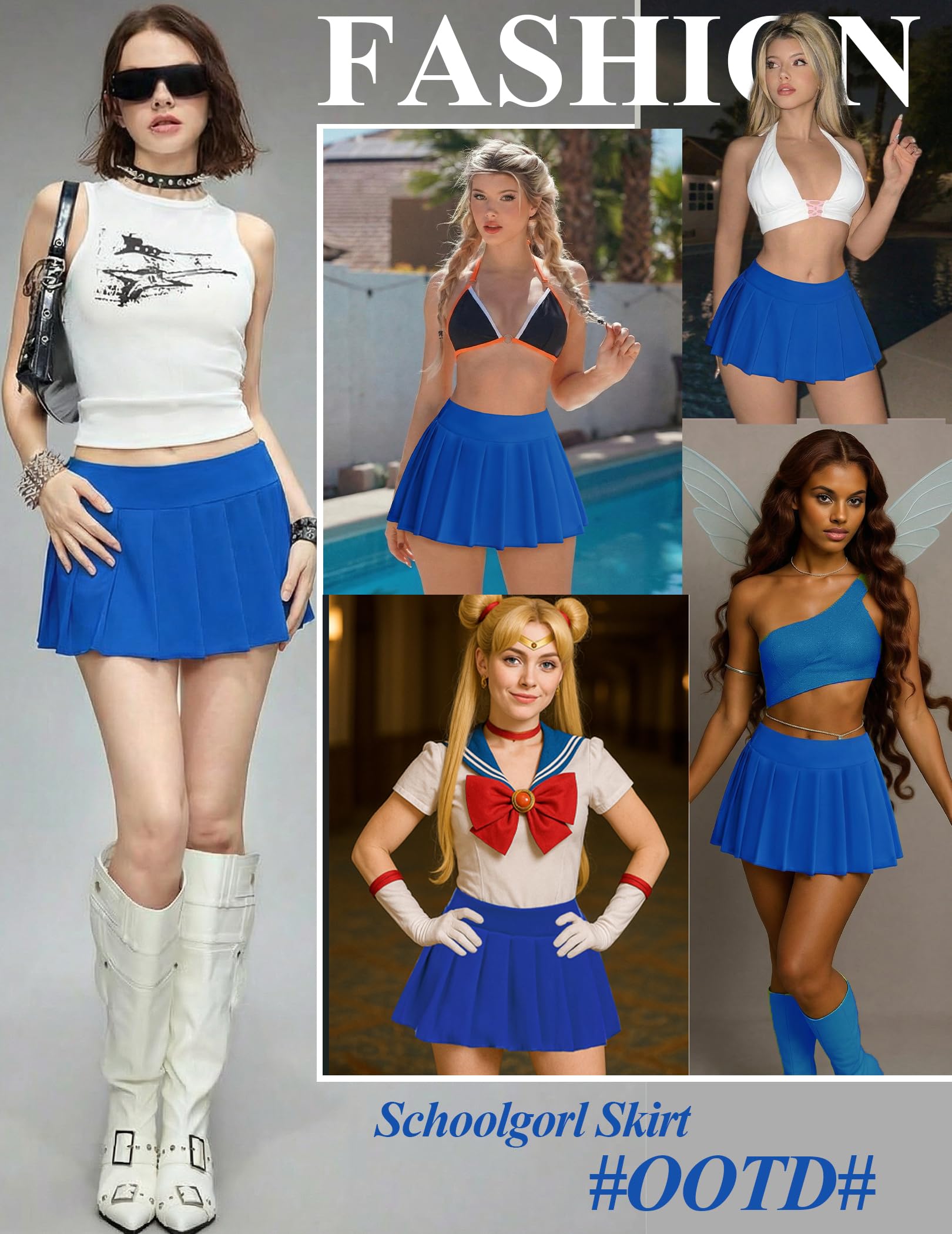 Avidlove Pleated Skirts for Women Y2k Mini Skirt Casual Short Skirts Micro Skirt XS-4XL: Small Sky Blue