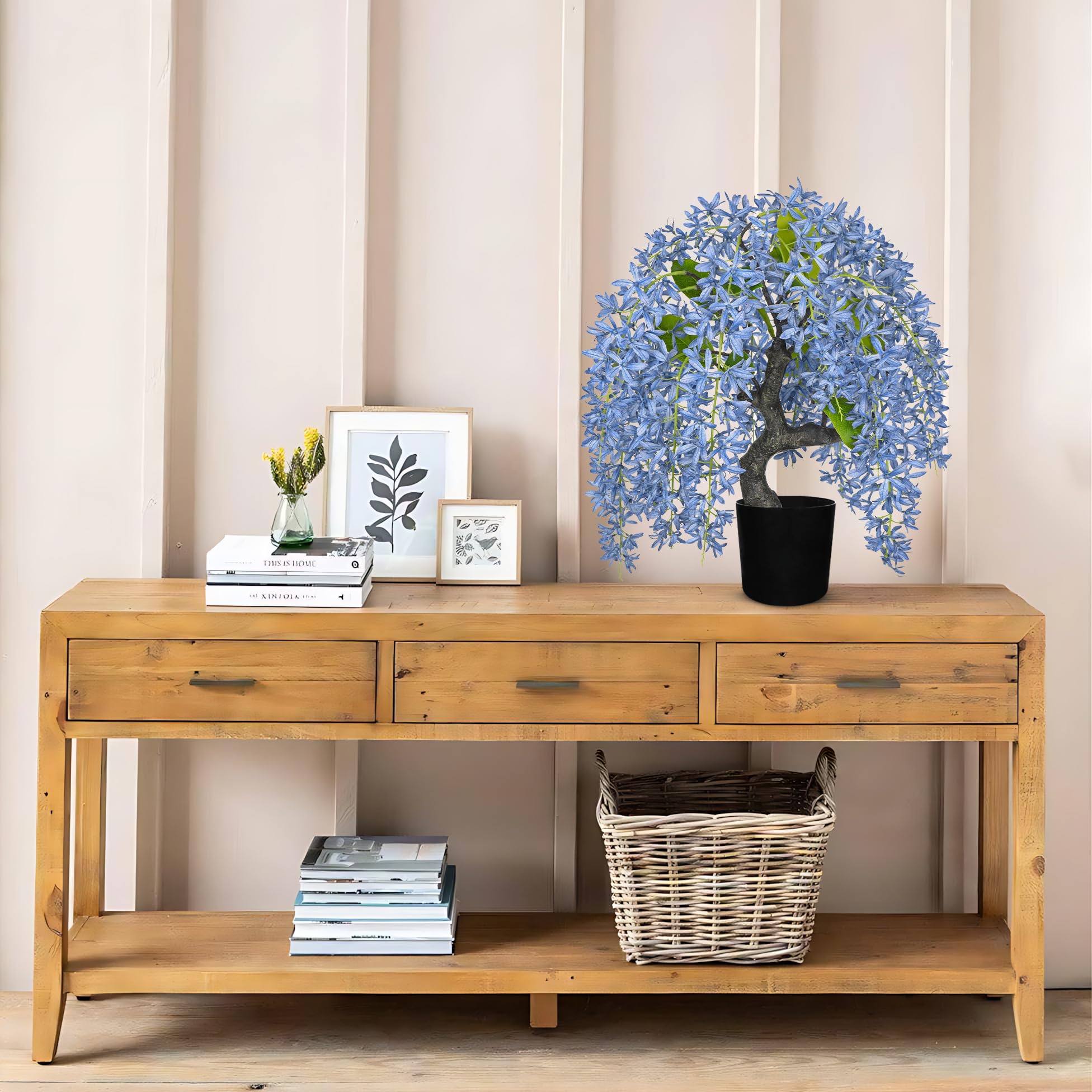 Arborus Artificial Wisteria Flowers in Pots 47cm Large Fake Wisteria Plant in Black Pot Tall Artificial Plants Indoor for Home Office Bathroom Table Desk Spring Decoration - Image 3