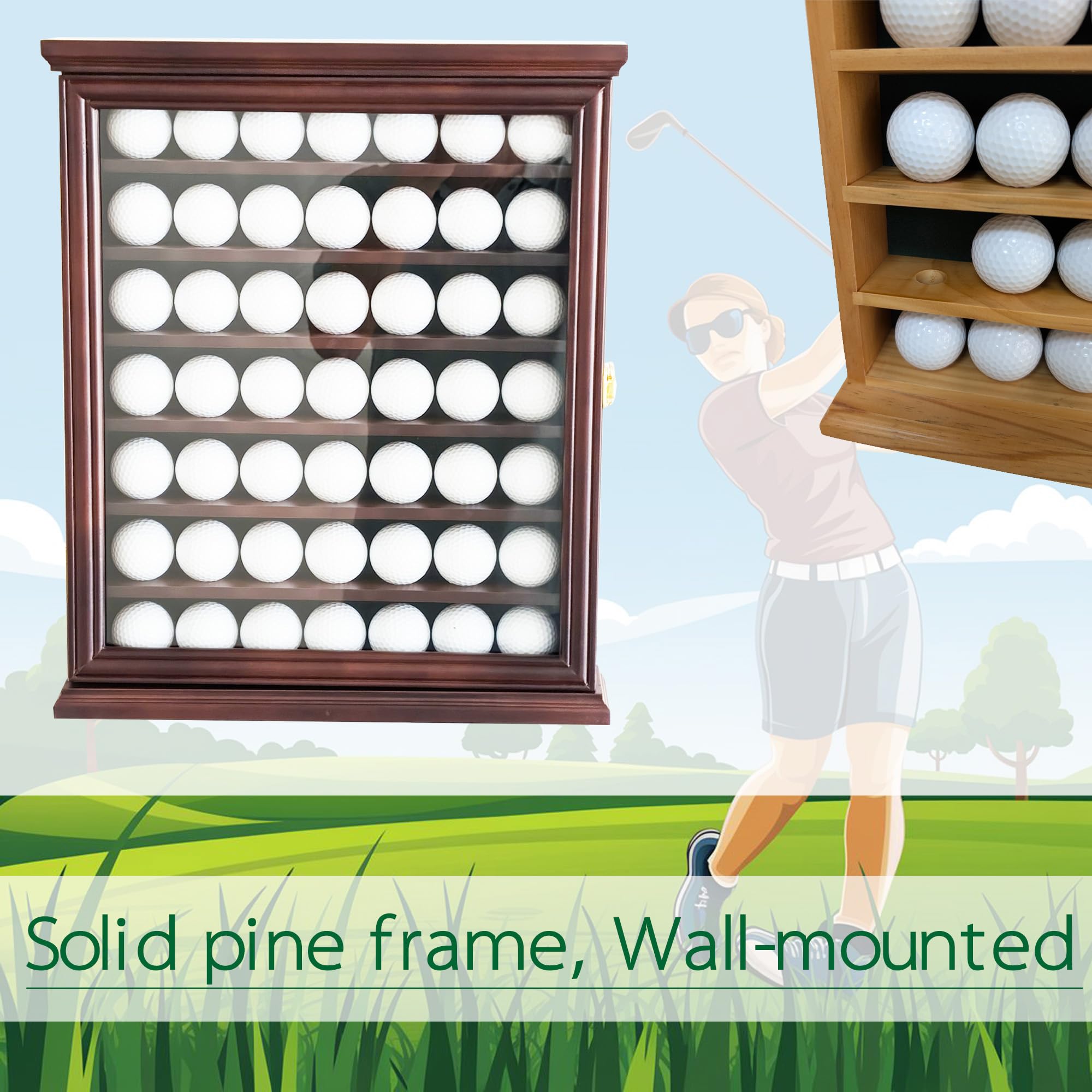 ARRRAWIS - Vitrina de pelotas de golf de alta calidad, agujero montado en la pared en un soporte para pelotas de golf, ideal para entusiastas del golf, espaciosa, segura, artesanía excepcional, color