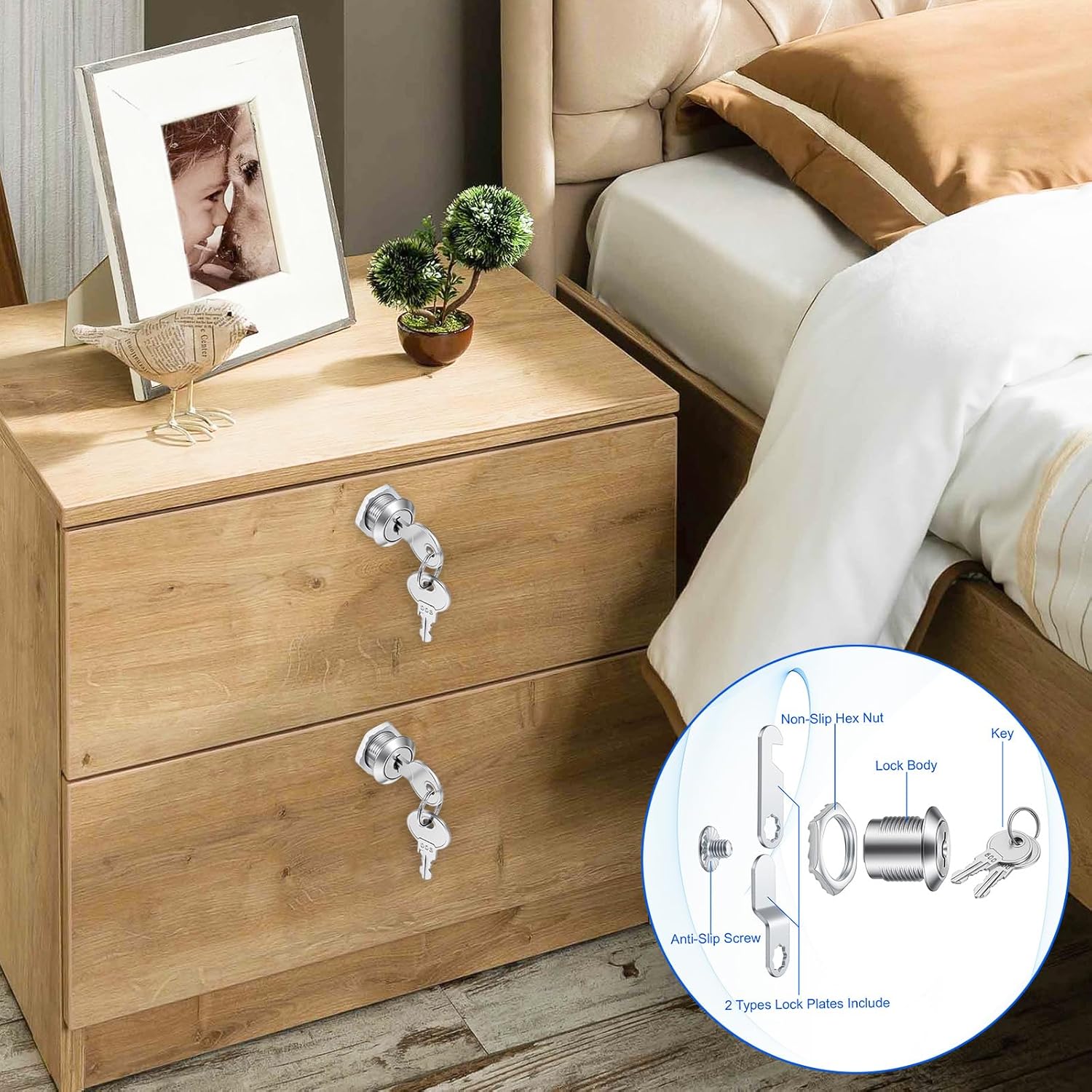 2 Pcs 5/8" Cabinet Locks with Keys, Tool Box Locks with Keys Cabinet Cam Lock Keyed Alike RV Storage Lock Replacement for Desk Drawers Trailer Mailboxes RV Boxes Trucks