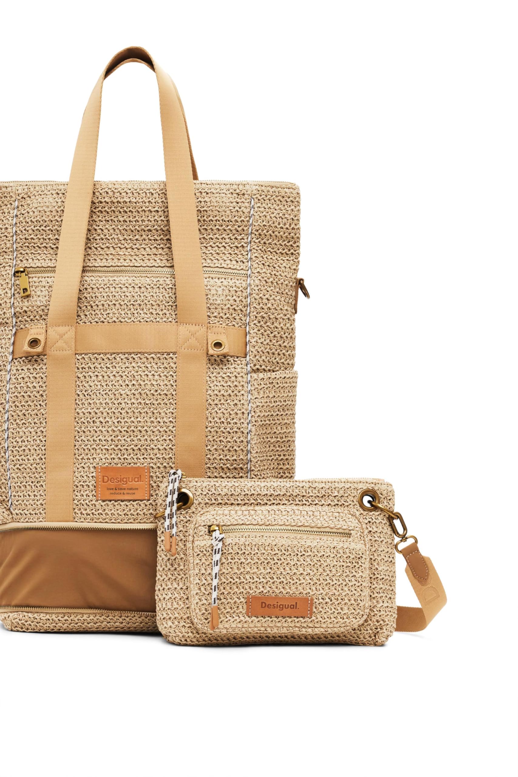 Desigual bolso de hombro bolso bandolera Raffia Voyager Backpack Natural beige