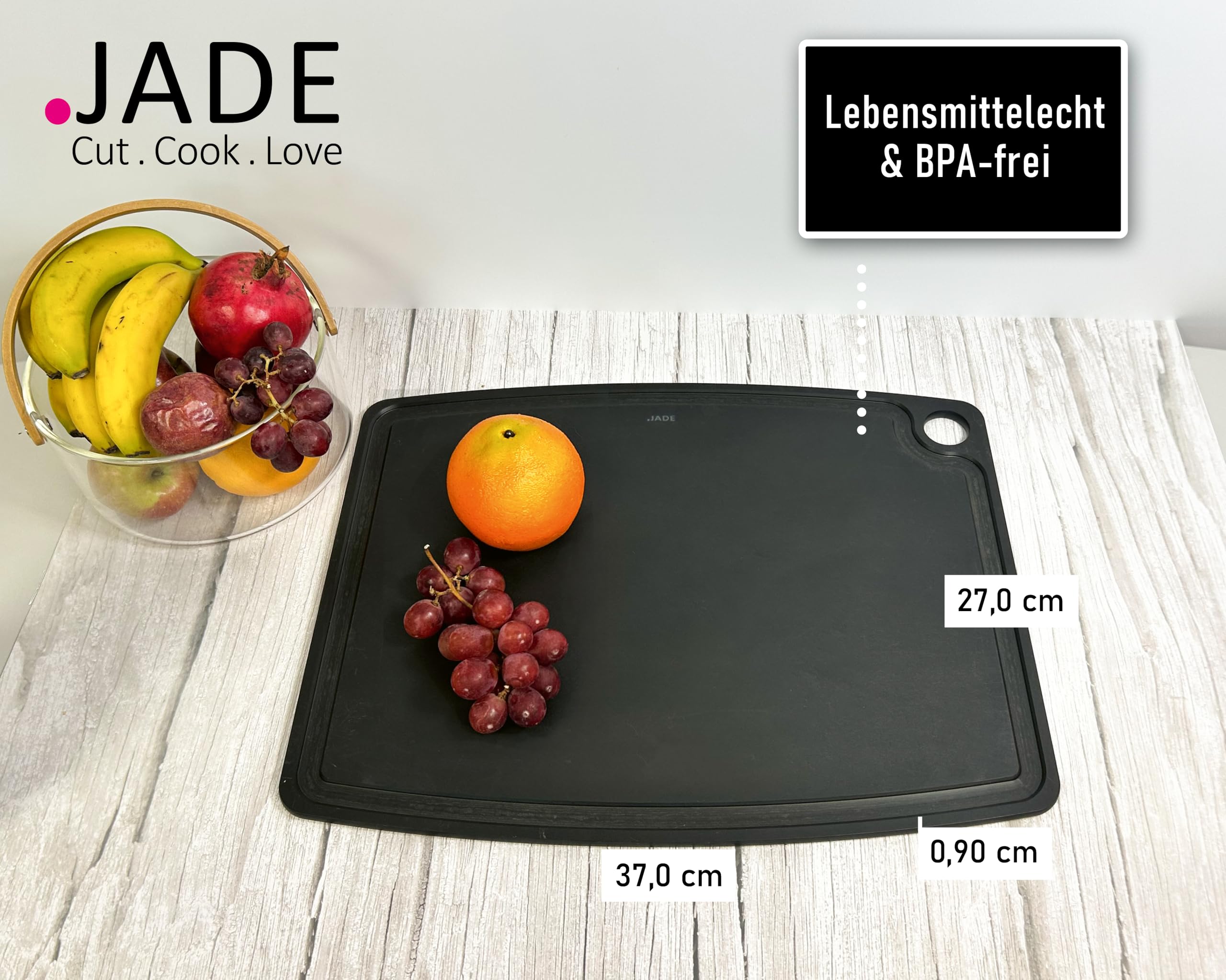 JADE Schneidebrett Gourmet Professional, Zellulose-Laminat, mit Saftrille, beidseitig verwendbar, spülmaschinenfest, hygienisch, messerschonend, robust, hitzebeständig bis 176°C, Aufhängeöse, BPA-frei