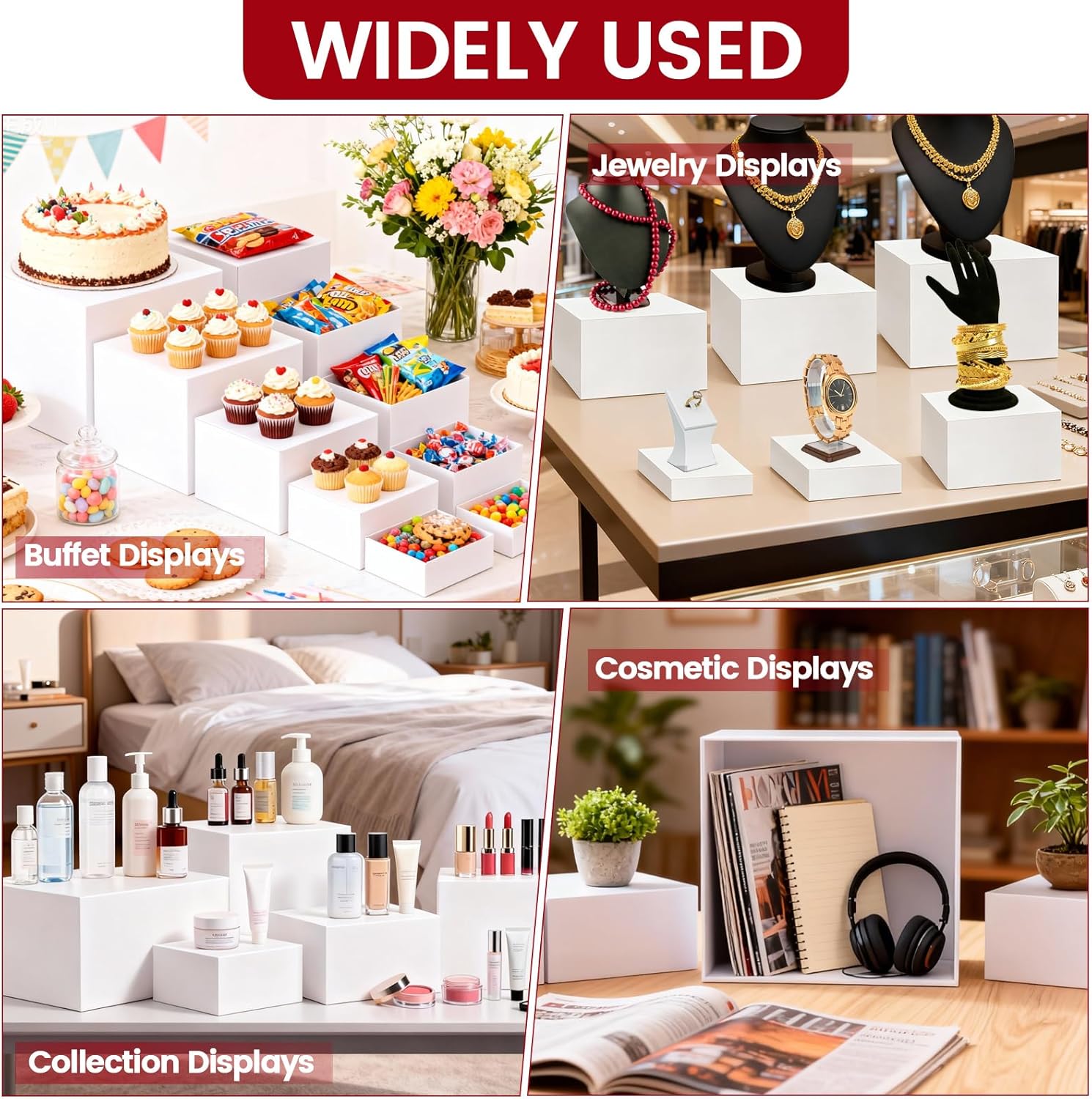 6 Pack Buffet Risers, Large Food Risers for Buffet Table (6" 6.7" 7.5" 8.5" 9" 10"), Dessert Table Display Set, Food Display Risers, Risers Display Stands, Acrylic White Boxes for Party, Catering, Jewelry & Collectibles