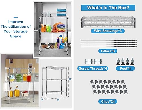 Miniatura 7 de MKDLUFEI Estantería de alambre de 3 niveles, altura ajustable, capacidad de 450 libras, estantería de metal pequeña para almacenamiento, estantes de