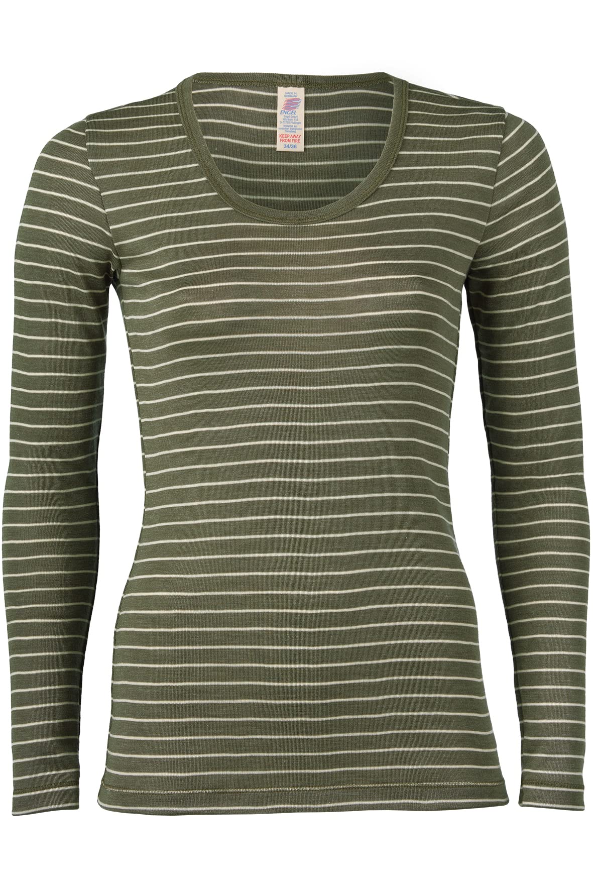 Engel Natur, Women's Merino Striped Shirt, 70% Wool (KbT), 30% Silk, Olive / natural, 16 UK/18 UK