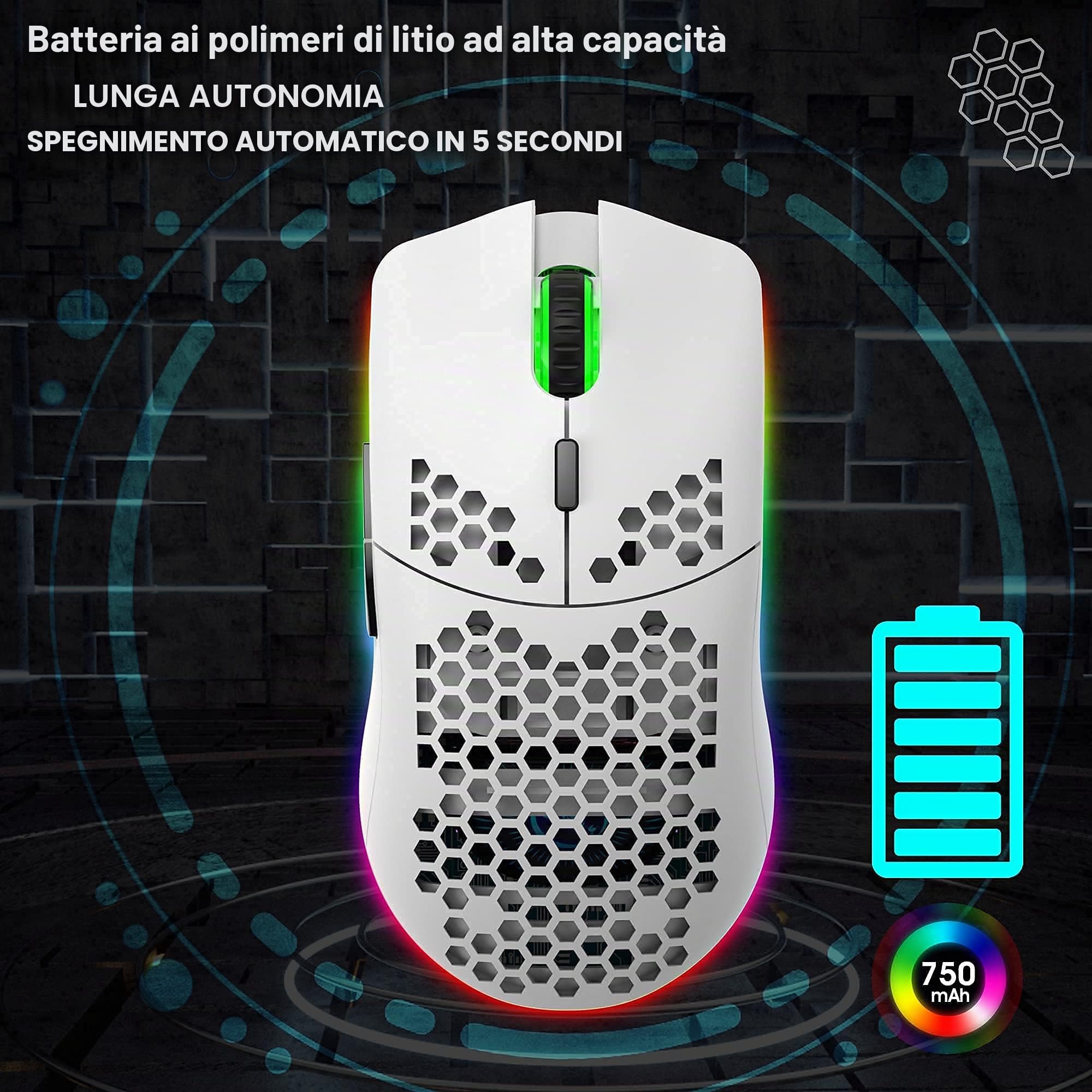 Ricaricabile Bluetooth 5.0 Wireless/2.4G USB Wired Dual-mode RGB LED Retroilluminazione Effetti Tastiera da gioco compatta 61 tasti Anti-ghosting Tasti Wireless Usb Gaming Mouse 750mAh Leggero con PC