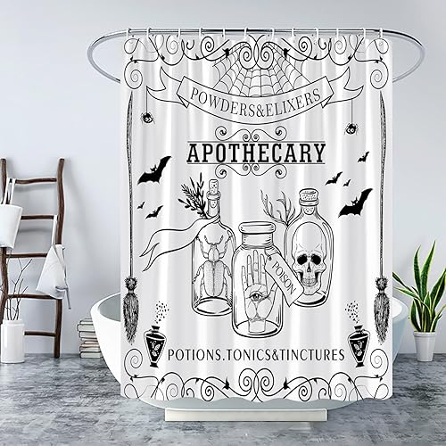 Miniatura 3 de Cortina de ducha espeluznante de Halloween, alquimia negra, bruja del mundo mágico, calabaza, brujería, calavera de terror, fantasmas espeluznantes,