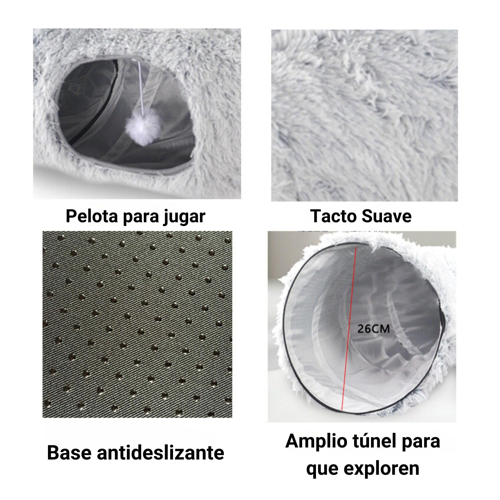 Cama Donut Túnel Gato, Suave, Plegable, Lavable, Extraíble, con Alfombrilla y Bola para Jugar - Accesorio para Gatos (80 x 25 cm)