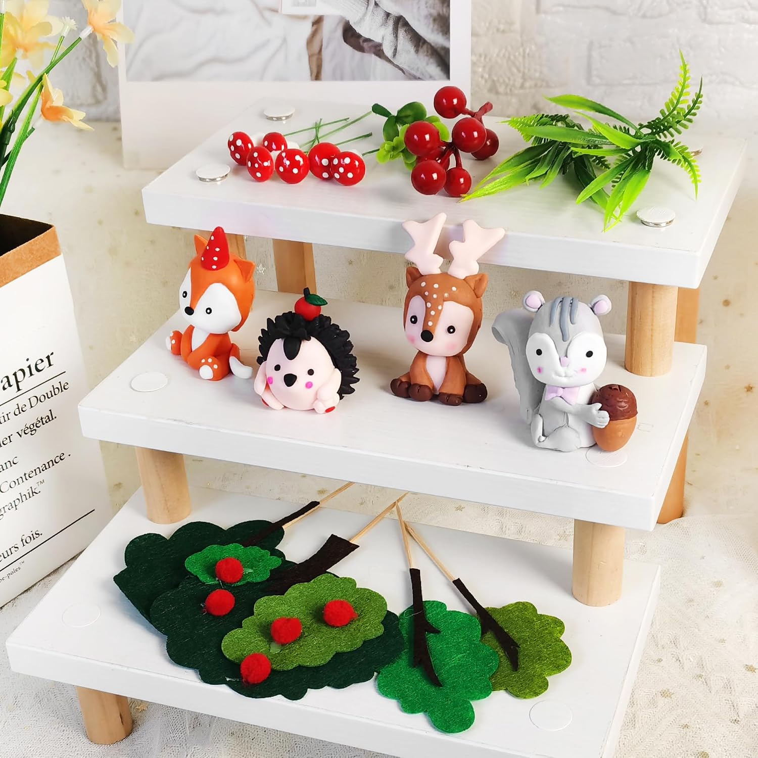 Woodland Animals Cake Topper with Fox Squirrel Hedgehog Sika Deer Mushroom for Woodland Birthday Supplies (Woodland Animals)