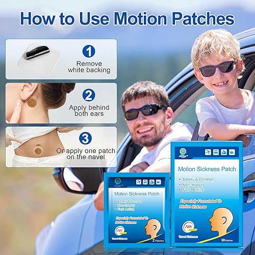 Miniatura 4 de KONGDY 30 parches para mareo por movimiento para paseos en barco, viajes en automóvil, viajes en avión, crucero y otras formas de transporte, no