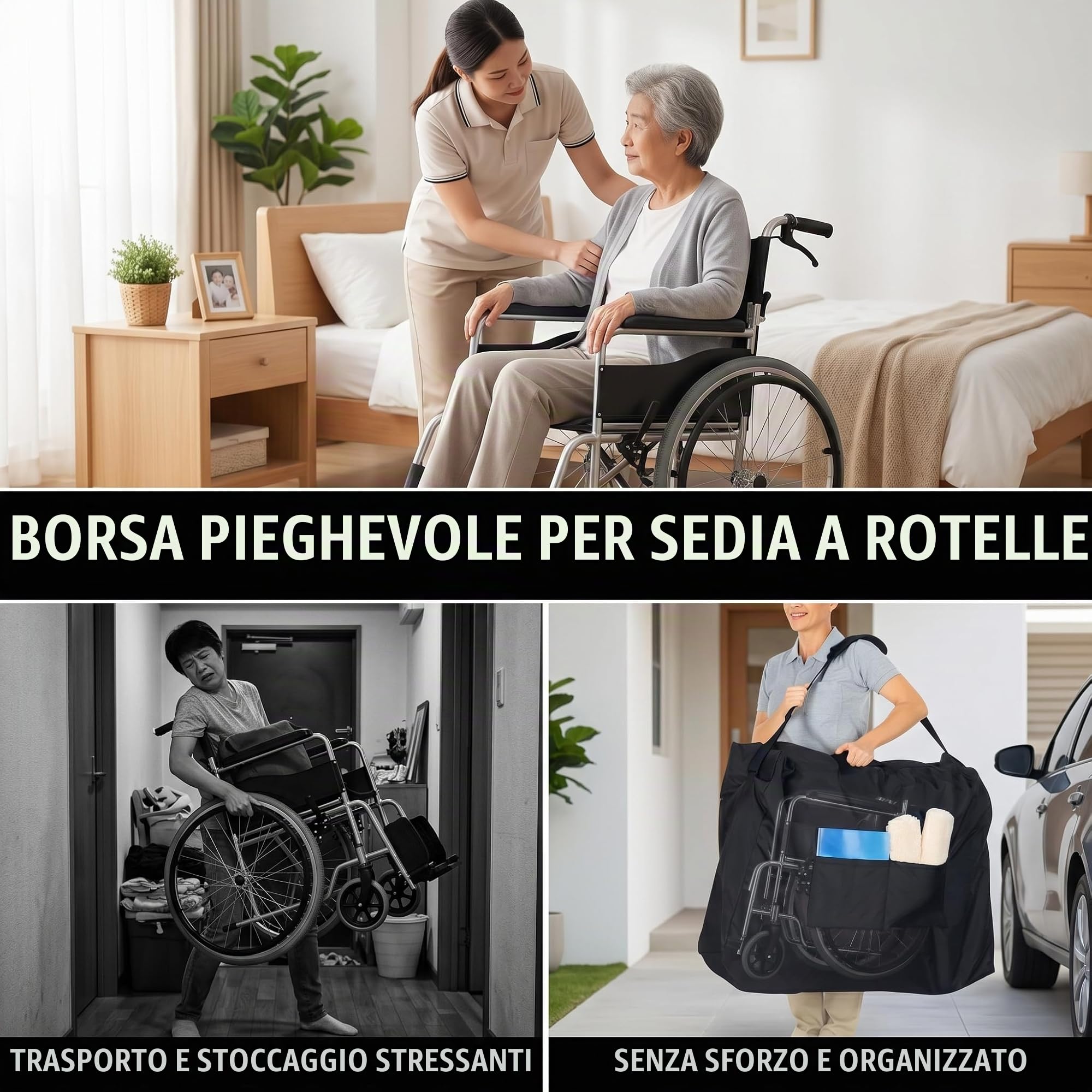 AUNMAS Borsa per sedia a rotelle, 115 x 80 x 39,9 cm, in tessuto Oxford, pieghevole, impermeabile, portatile, per trasportare sedie a rotelle, borsa portaoggetti per esterni