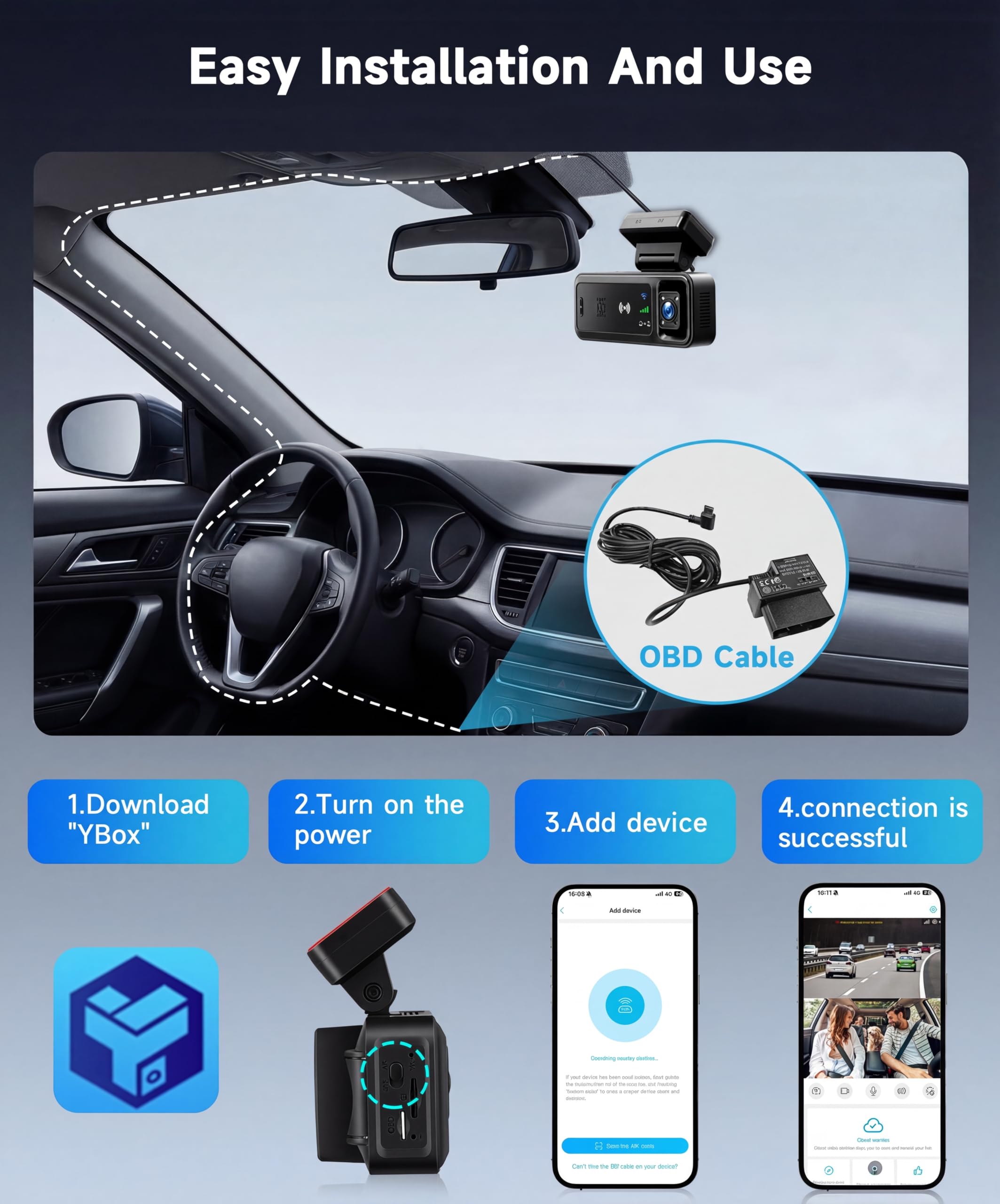 VECHTEL Cámara Dash 4G LTE Sin Pantalla, Monitorización Remota 24/7, Visión Nocturna, Audio Bidireccional, Alarmas De Seguridad, Almacenamiento En La Nube, Instalación Sencilla Cámara para Coche