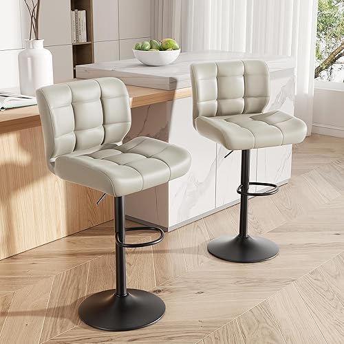 Miniatura 6 de Taburetes de bar modernos, herramientas de barra giratorias tapizadas de piel sintética, sillas de barra ajustables con respaldo alto y reposapiés
