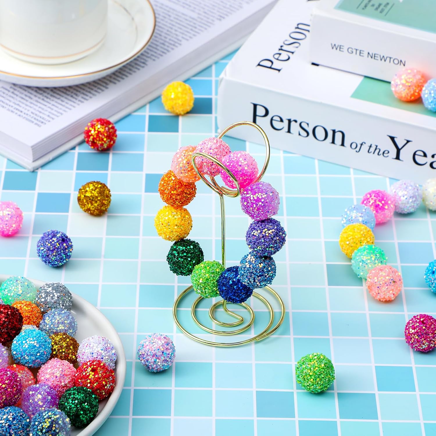 Sasylvia 80 Pcs 20mm Chunk Bubblegum Beads for Pens, Colorful Rhinestone Beads Sequin Disco Ball for Pen Jewelry Bracelet Necklace Bag Chain Making Crafts Supplies(Multicolor) - Image 5