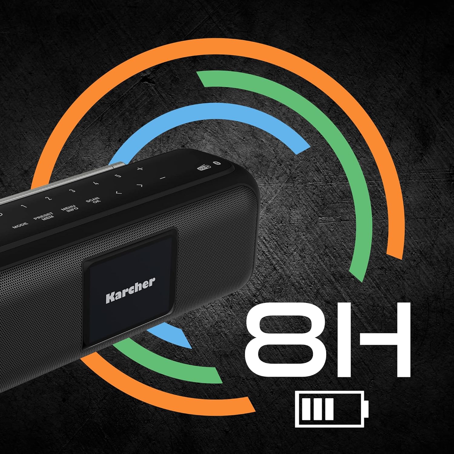 Karcher DAB Go батареясынын 8 саат иштөө мөөнөтүн көрсөткөн графика
