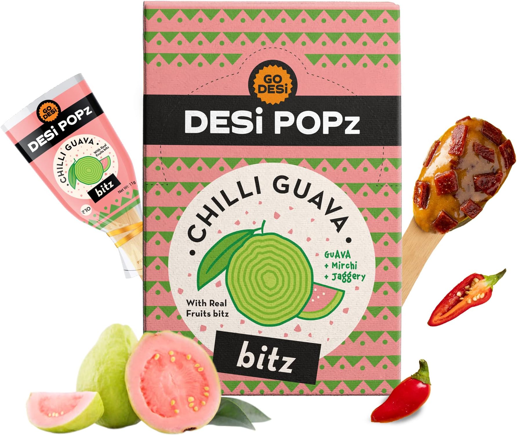 Fruit Snacks | 40 Pieces | Chilli Guava | Fruit Candy | Desi Pops | Pink Guava | Lollipop | Healthy Snacks