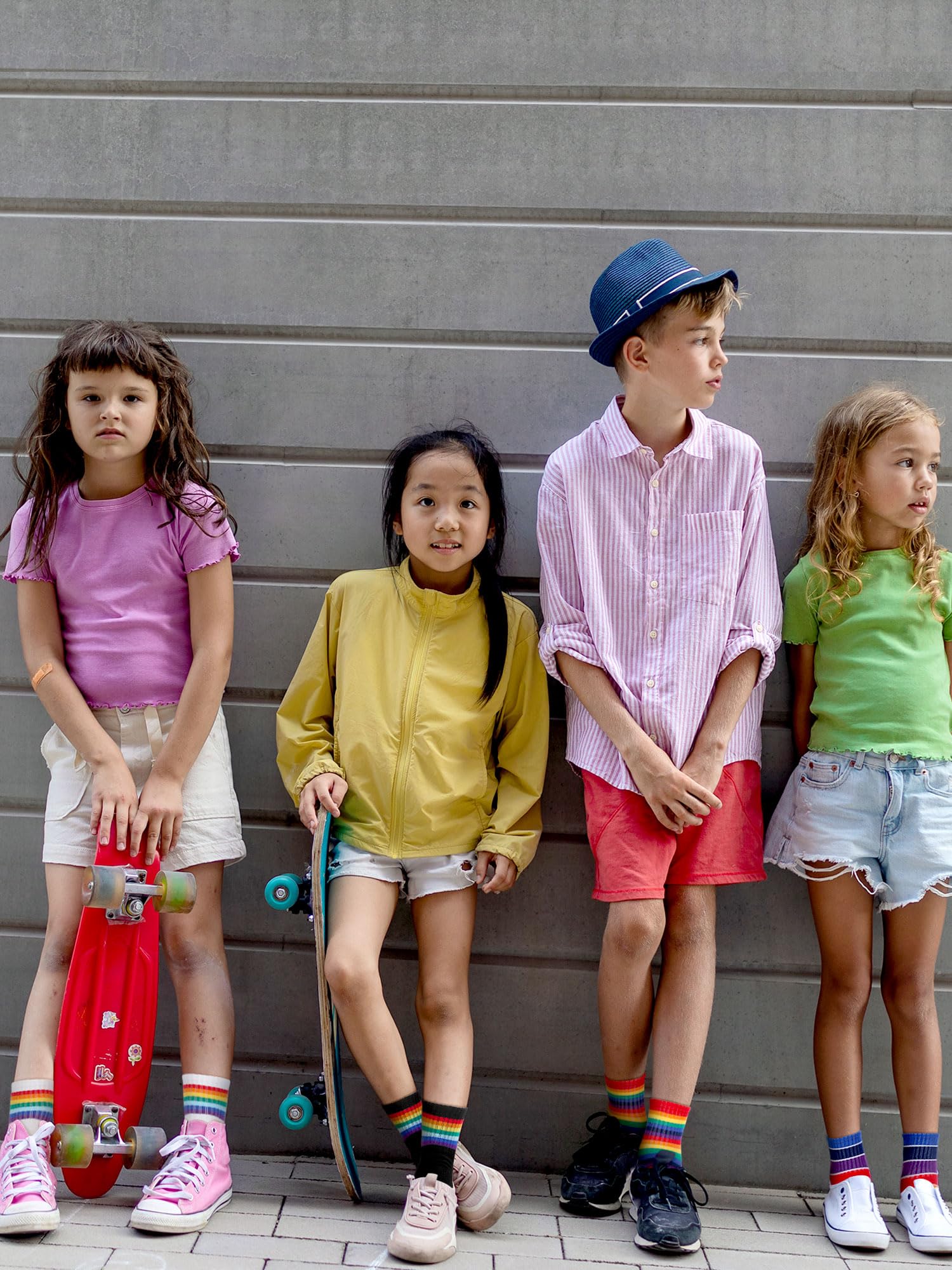 Fourluoo 6 pares de calcetines deportivos de algodón para niños de 3 a 12 años (3 a 5 años), Color del arco iris, 3-5 años