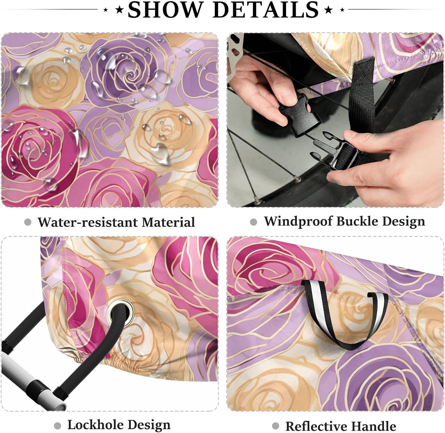 ALAZA Rose Flowers Hand Drawn Bike Cover Waterproof Outdoor Ebike Bicycle Covers Tarp Protection for 1/2 Bikes, Sun UV Dust Wind Proof