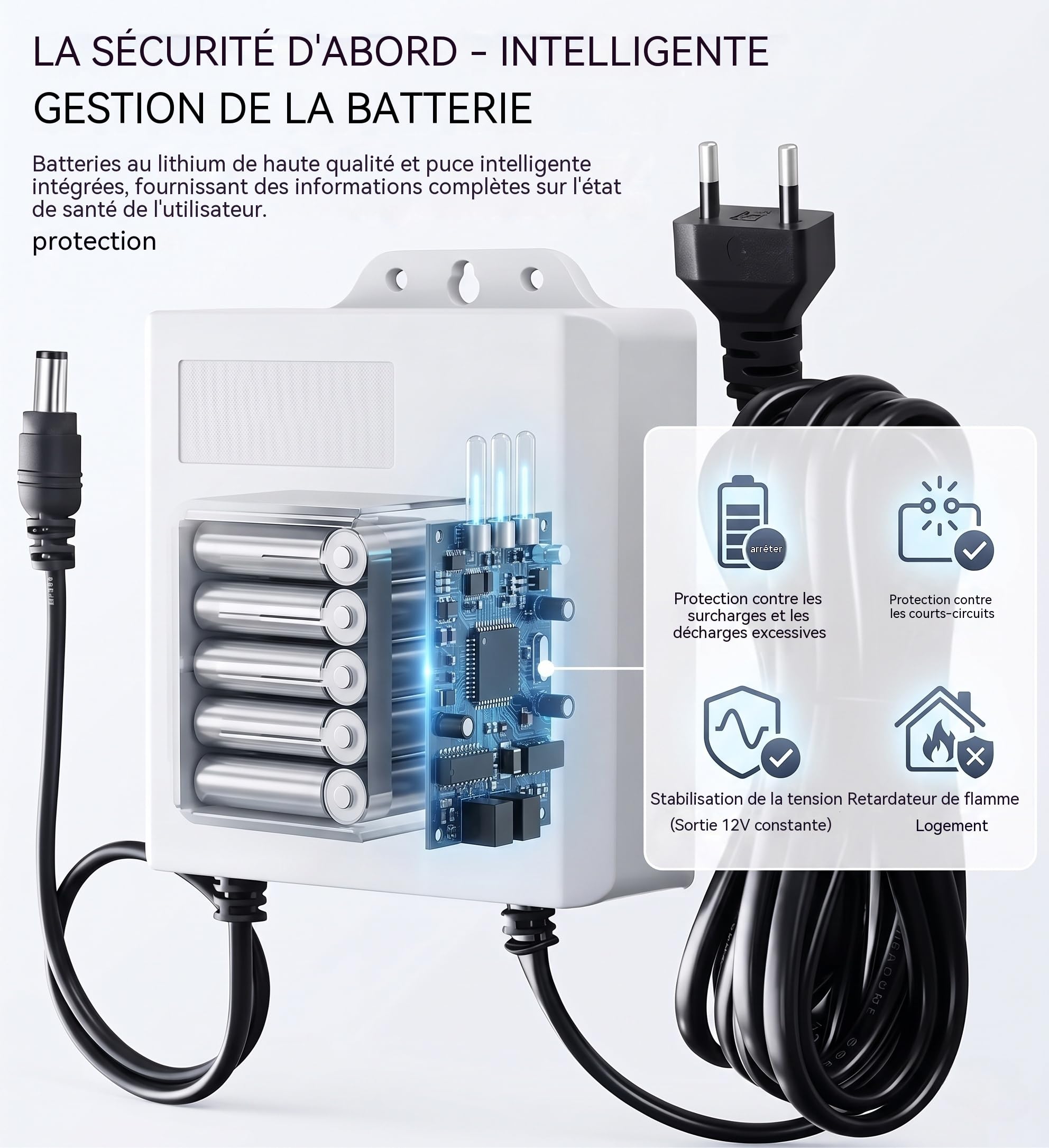 Mini Onduleur UPS 12V 2A,Alimentation de Secours sans Interruption avec Batterie Intégrée 3600 mAh,Prise DC 5.5x2.1mm,pour Routeur WiFi,Caméra de Surveillance,Modem,Aquarium et Système d'Alarme