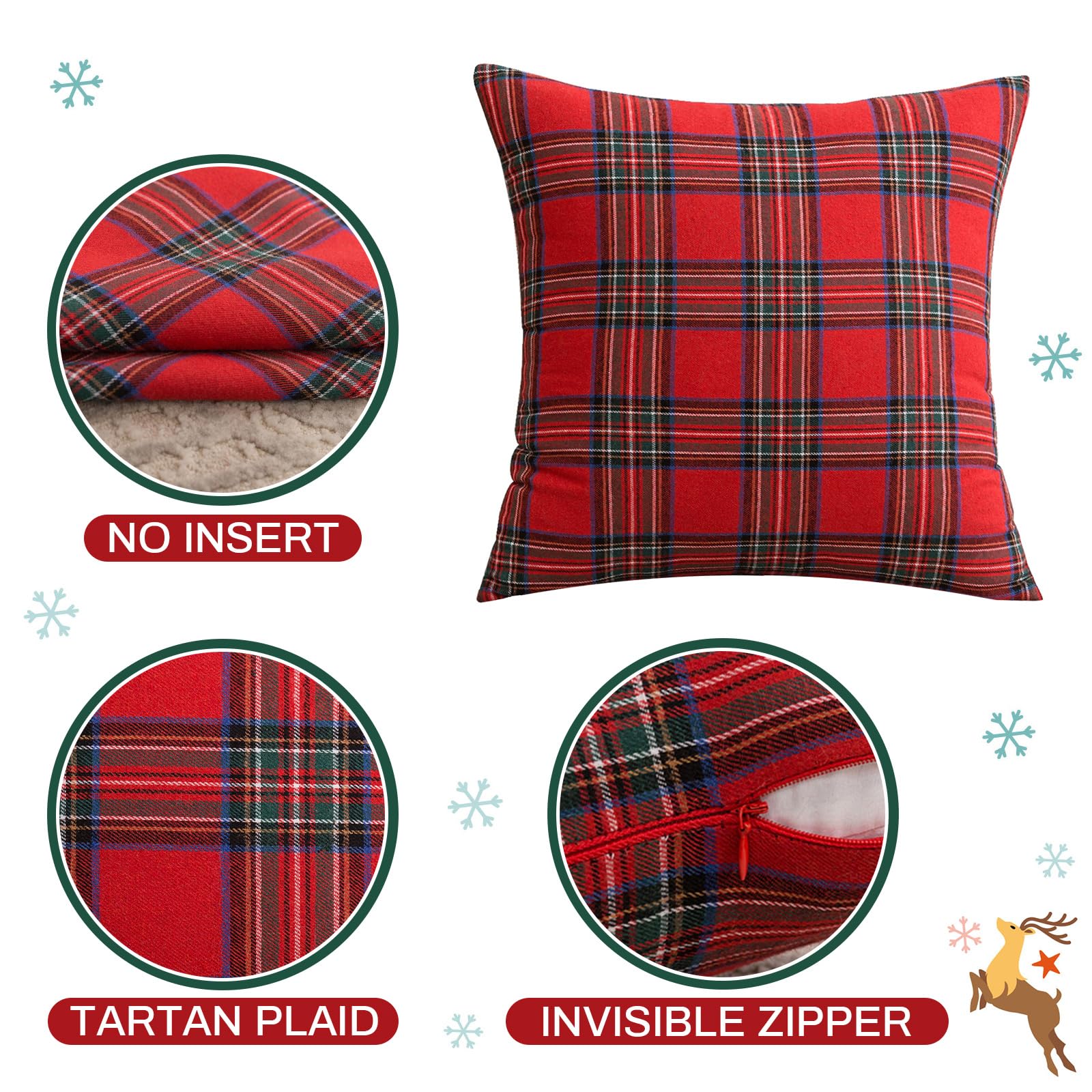 Housses De Coussin Noël Rouge Tartan – Lot De 2, 45x45 Cm, Polyester Doux, Lavable Machine (décoration Festive)