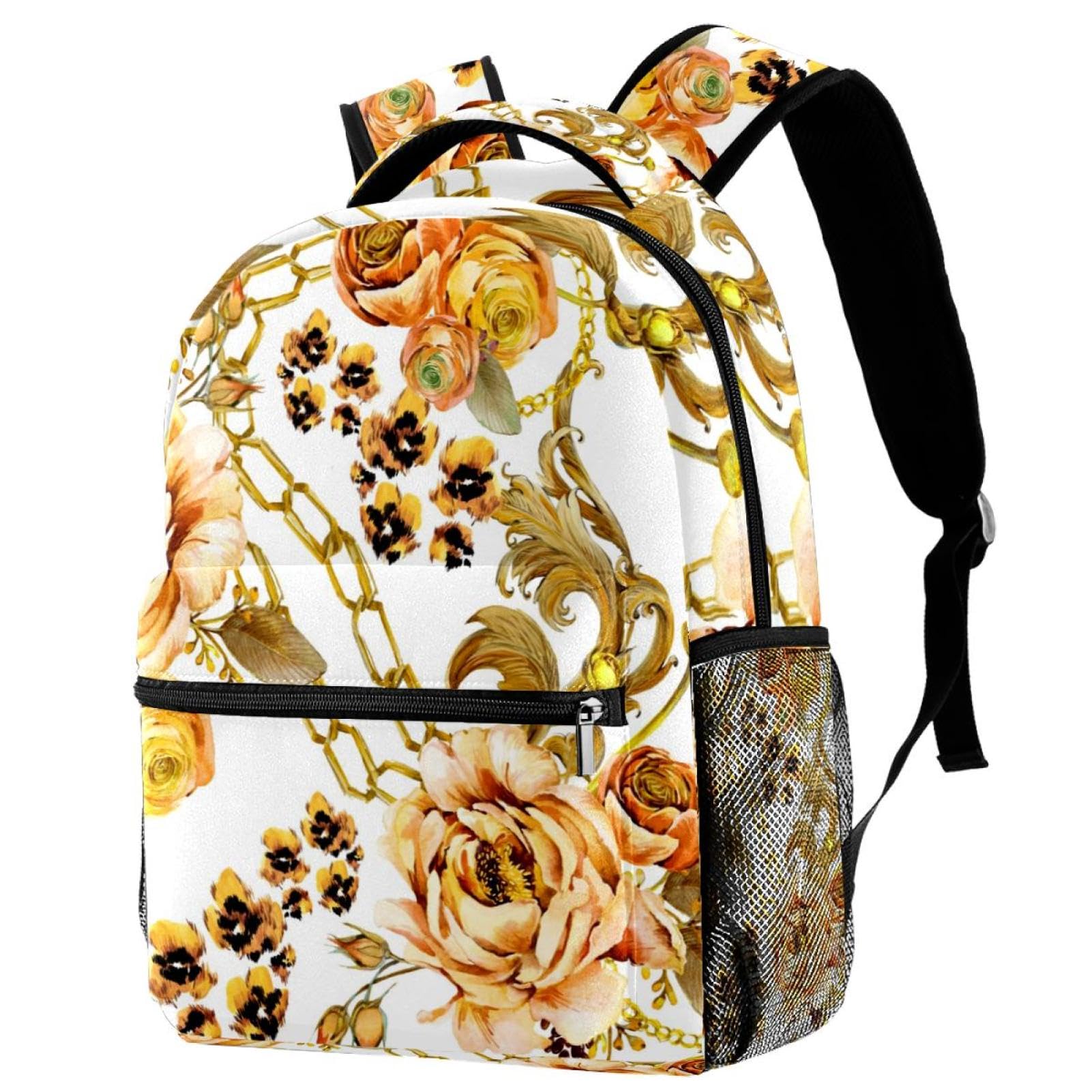 Chaîne dorée et imprimé rose léopard pour ce sac à dos d'école multicolore unique - 7