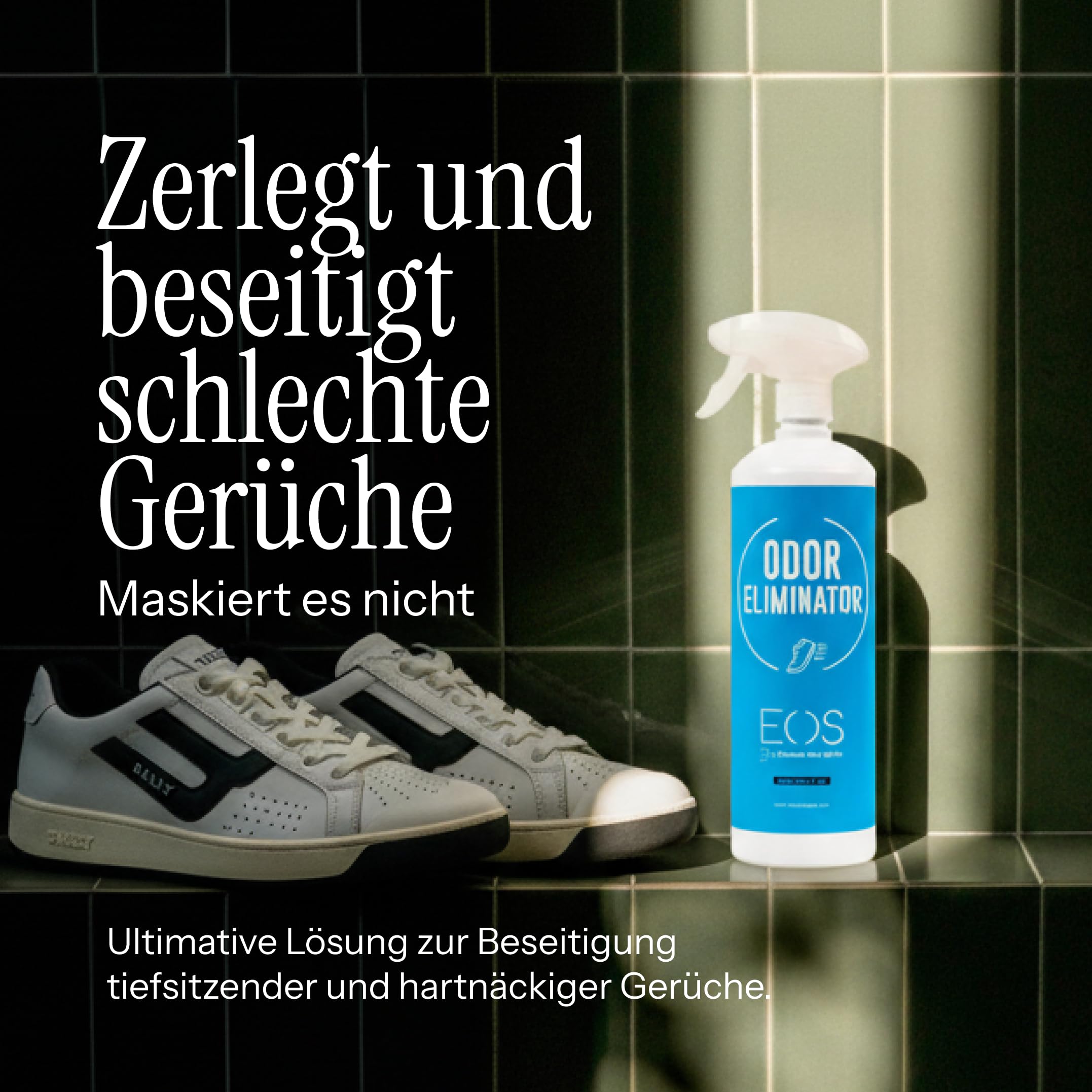 EOS (1L) Schuhdeo gegen Geruch | Schuh Geruchsentferner & Geruchsneutralisierer | Effektives Textilerfrischer Spray gegen Schweißfüße | Für alle Schuharten, Materialien & Textilien geeignet