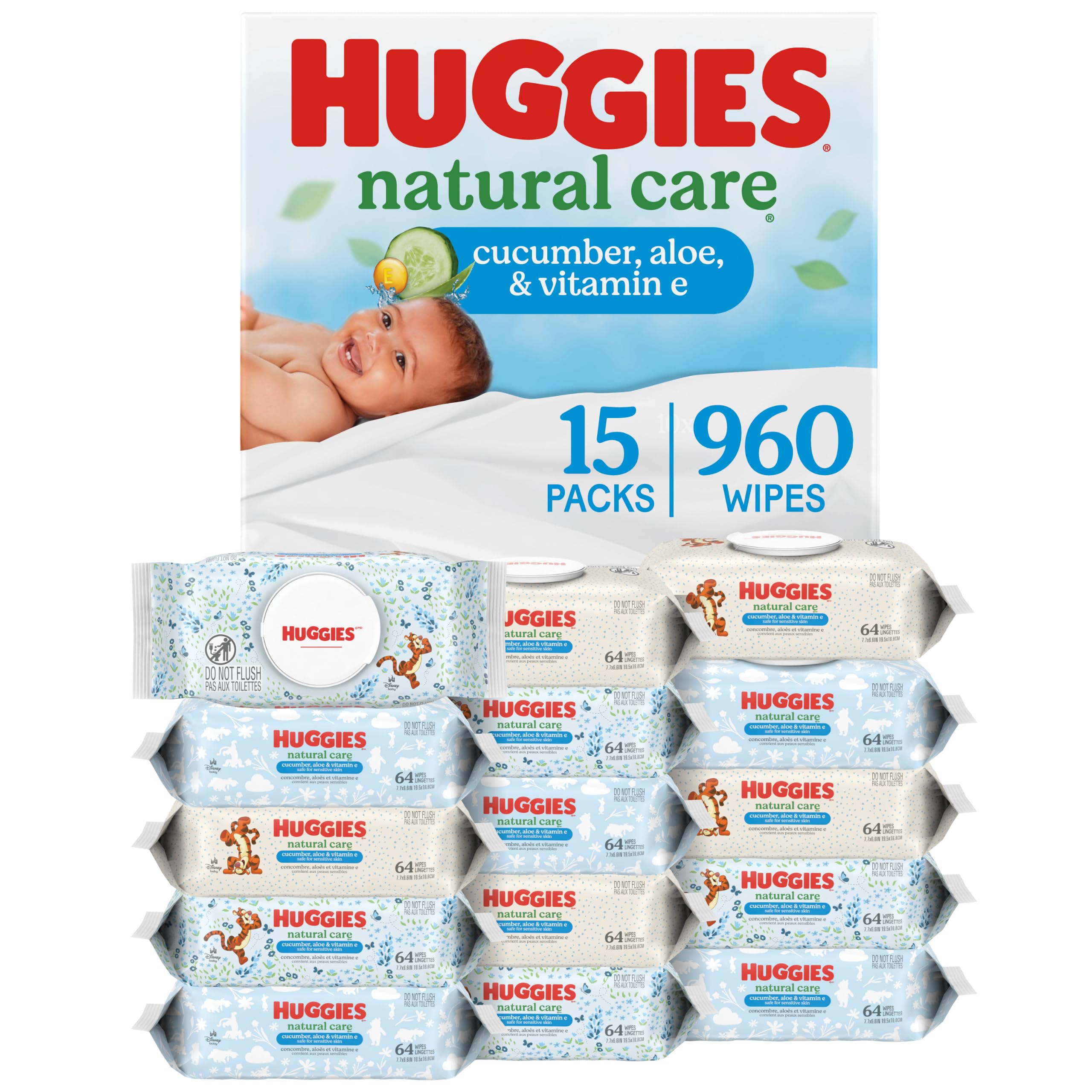 HUGGIES Natural Care Refreshing Baby Wipes, Scented, 15-Pack, 960 Wipes